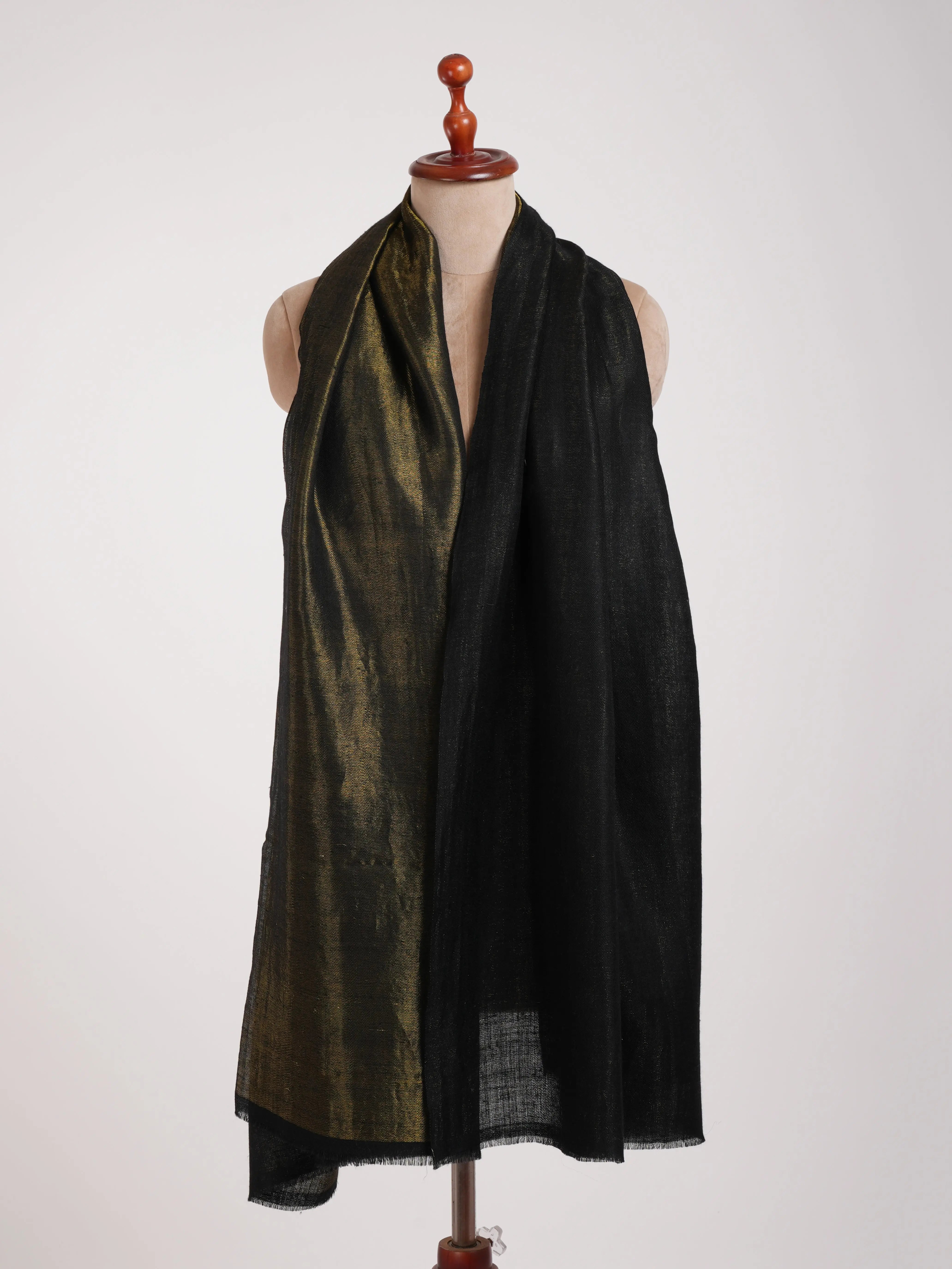 Black and Gold Handmade Pashmina Shawl With Zari Shahkaar