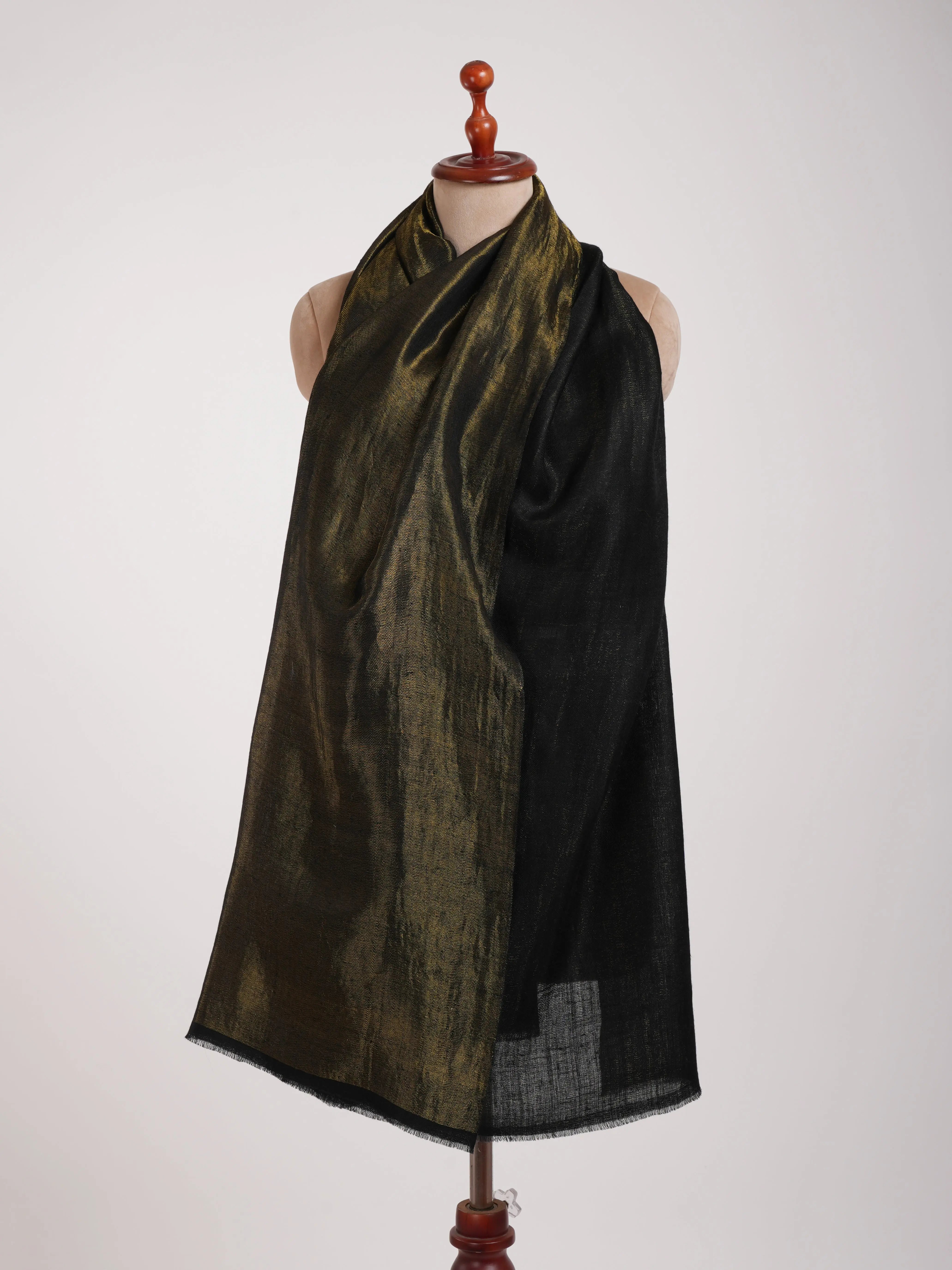 Black and Gold Handmade Pashmina Shawl With Zari Shahkaar