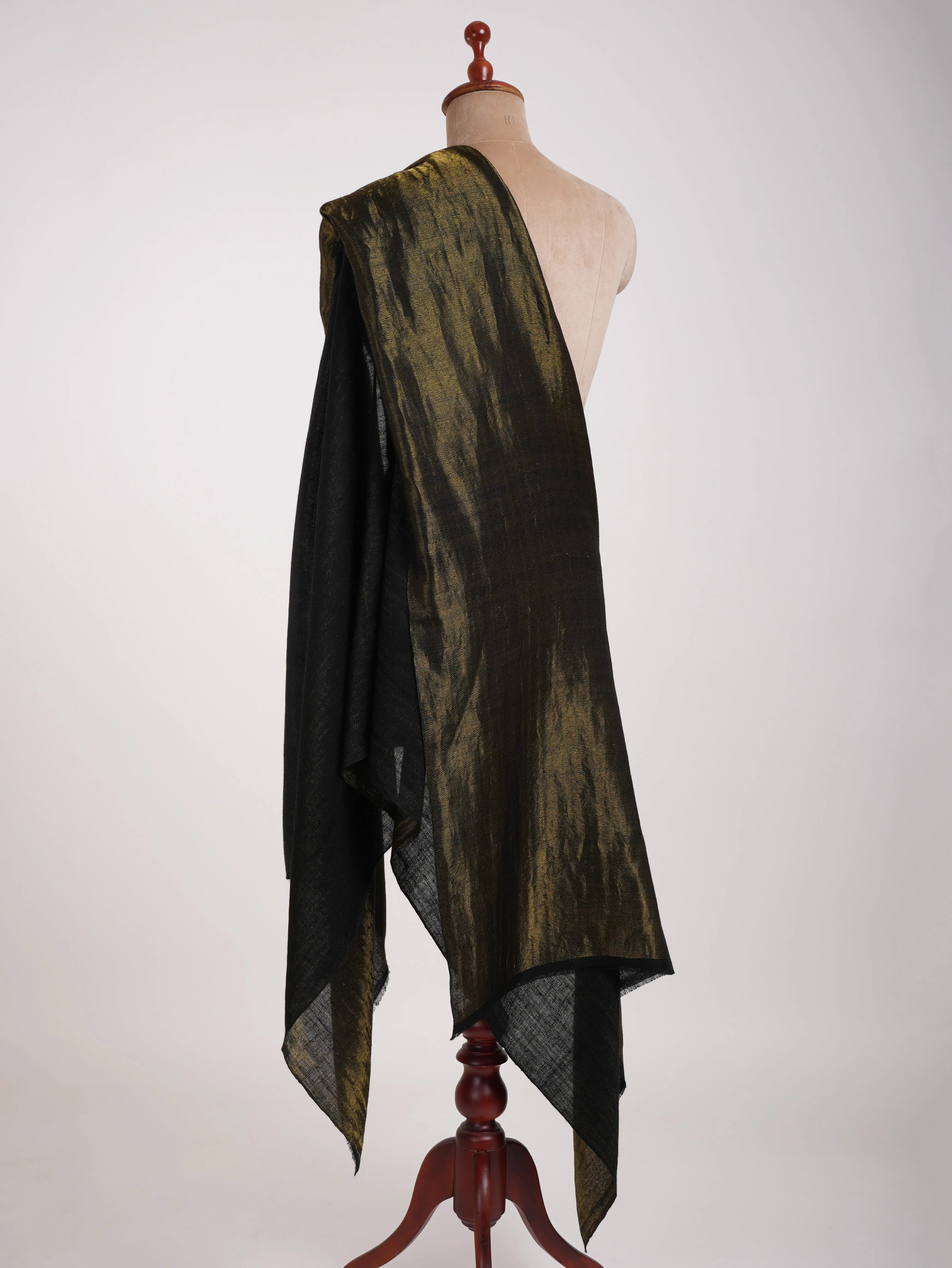 Black and Gold Handmade Pashmina Shawl With Zari Shahkaar