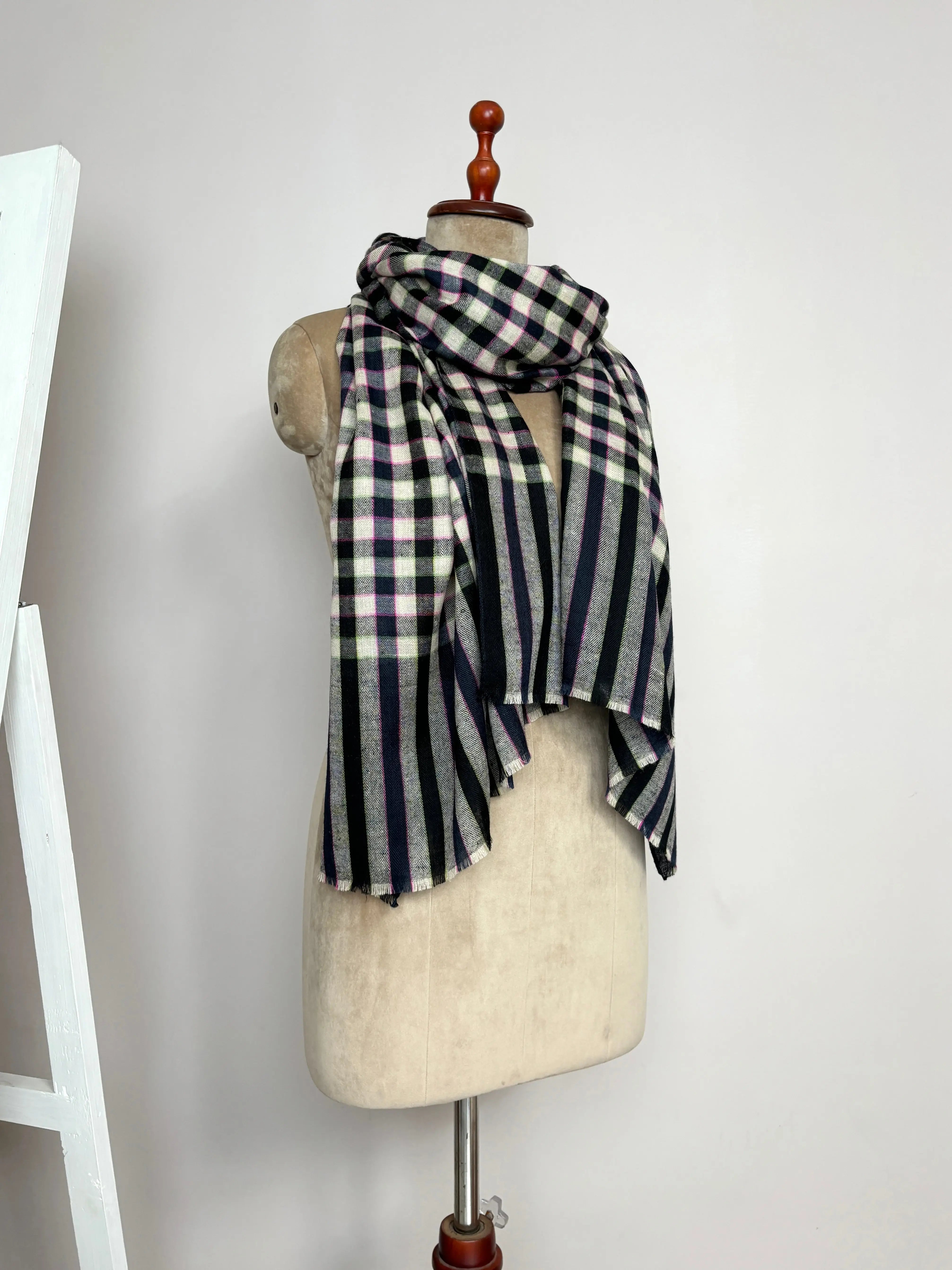 Black and White Check Shahkaar Cashmere Scarf - CODY Shahkaar