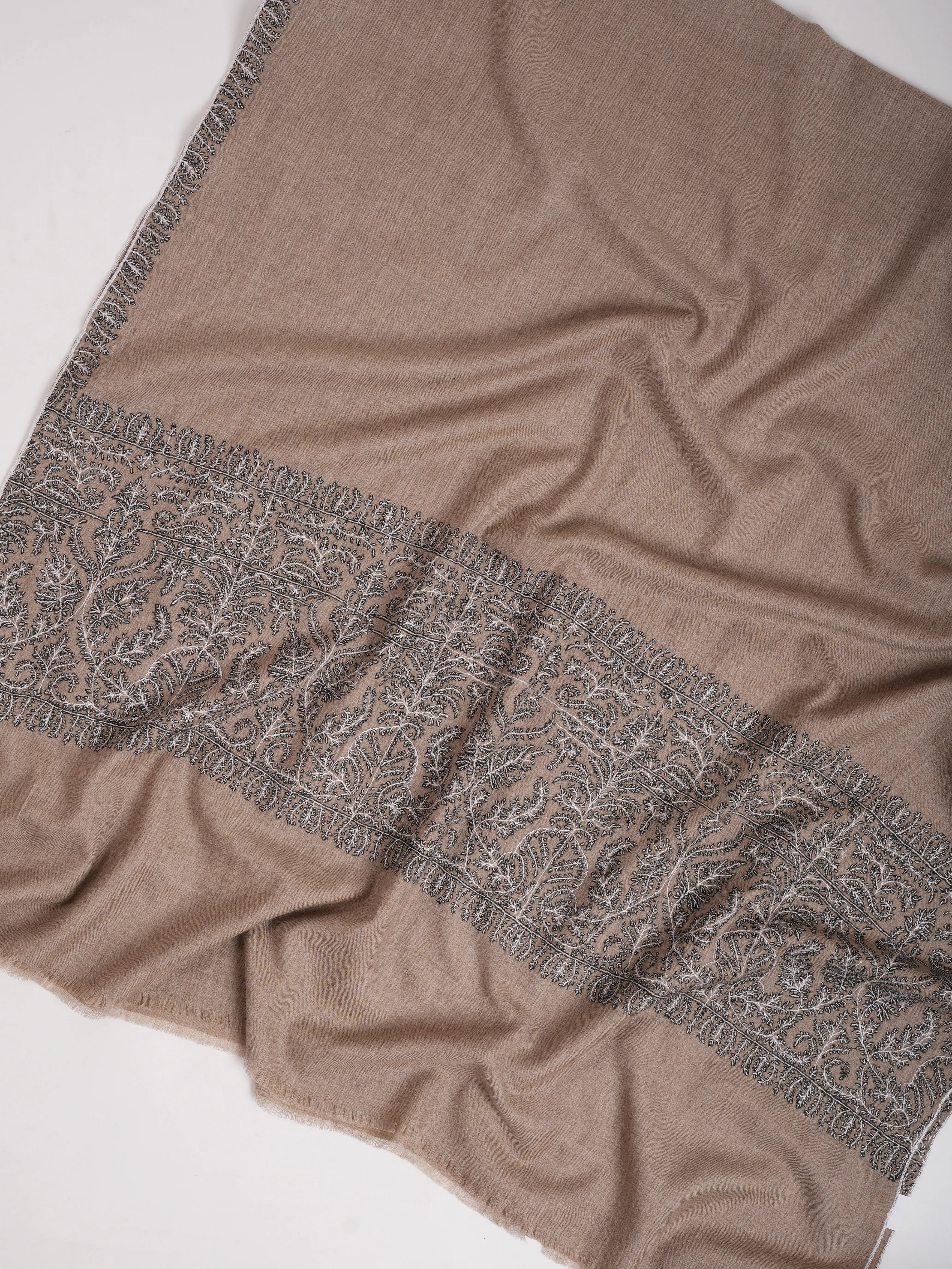 Black and White Embroidered Pure Pashmina Shawl Shahkaar