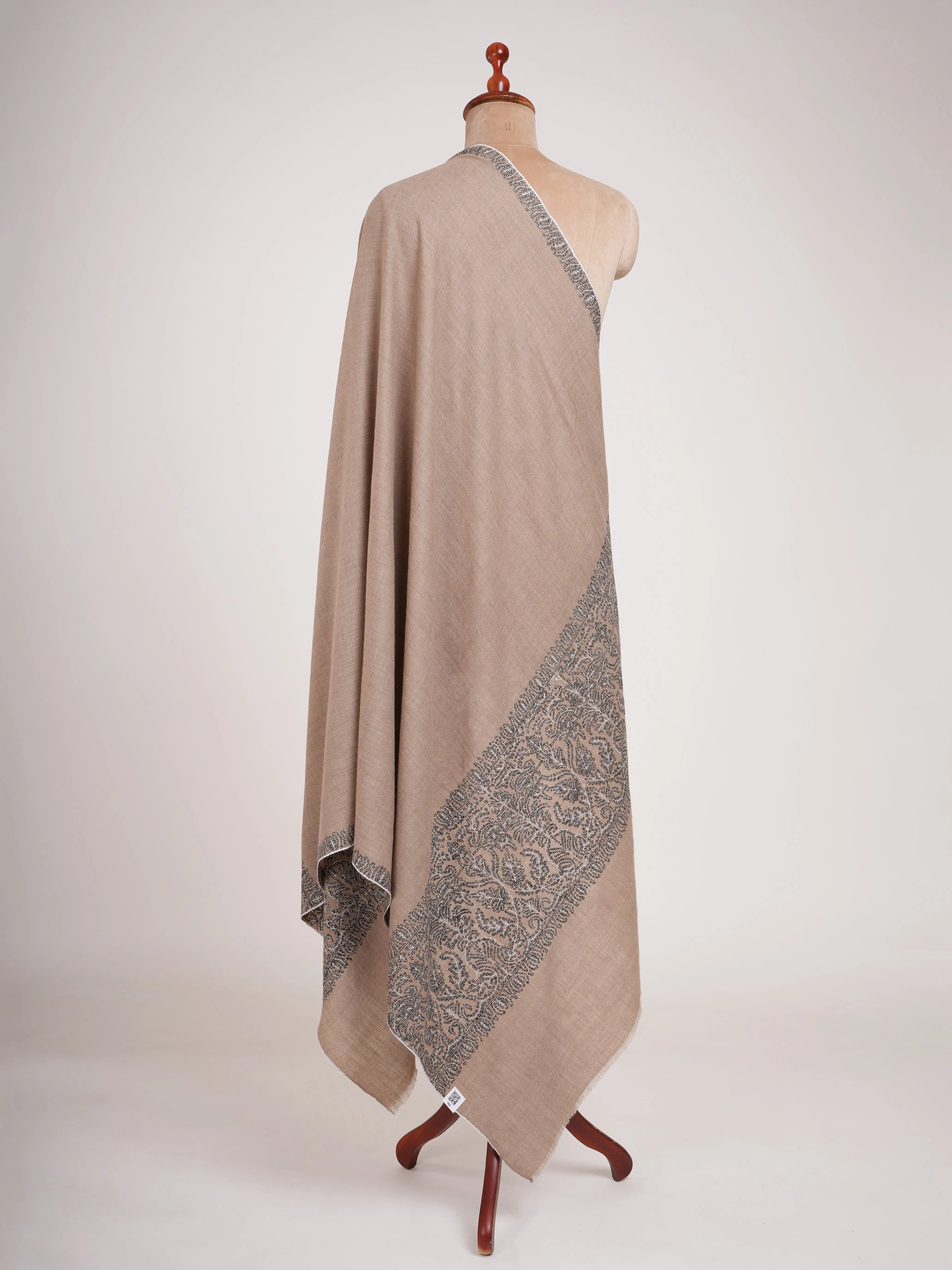 Black and White Embroidered Pure Pashmina Shawl Shahkaar