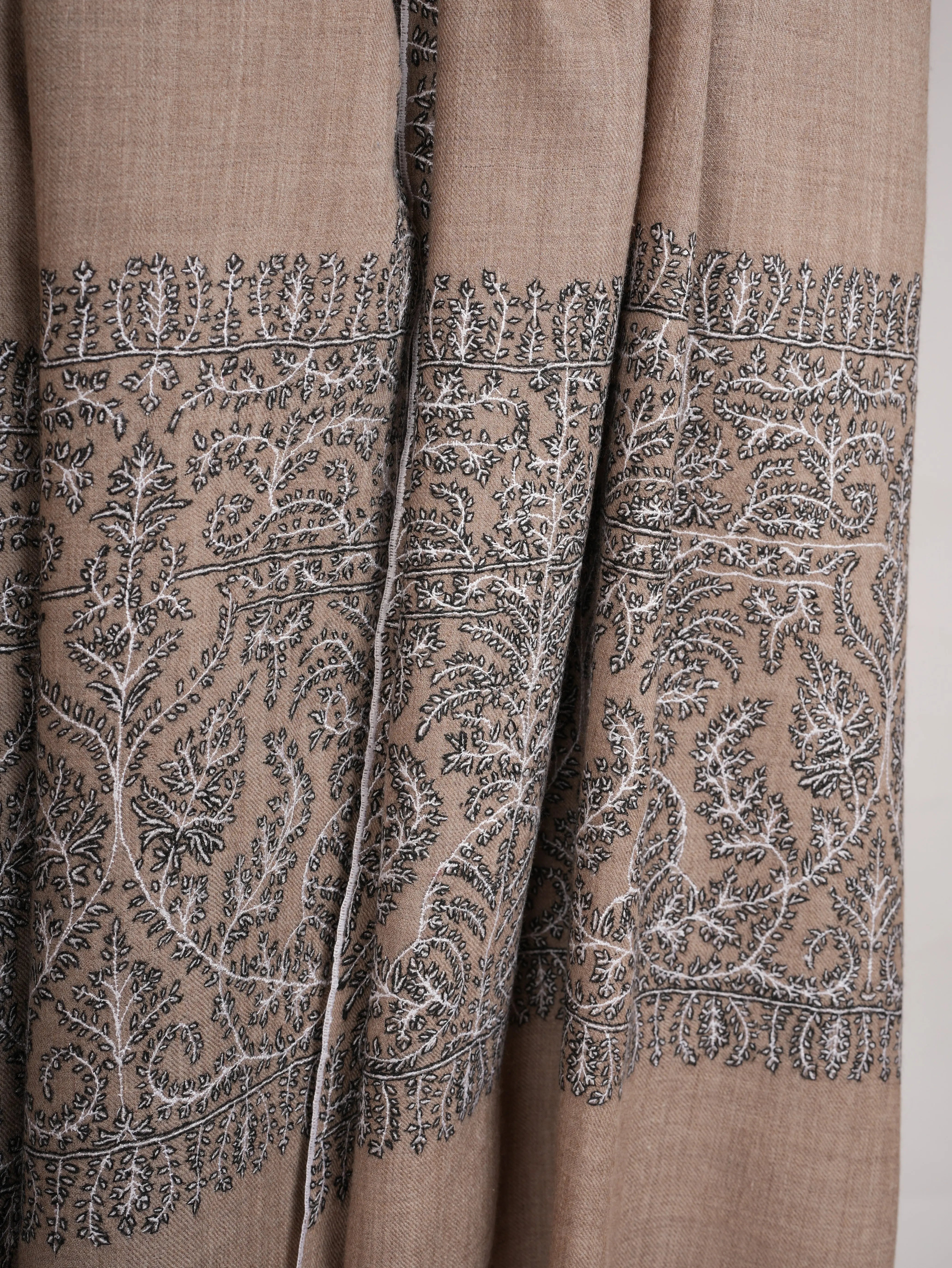 Black and White Embroidered Pure Pashmina Shawl Shahkaar
