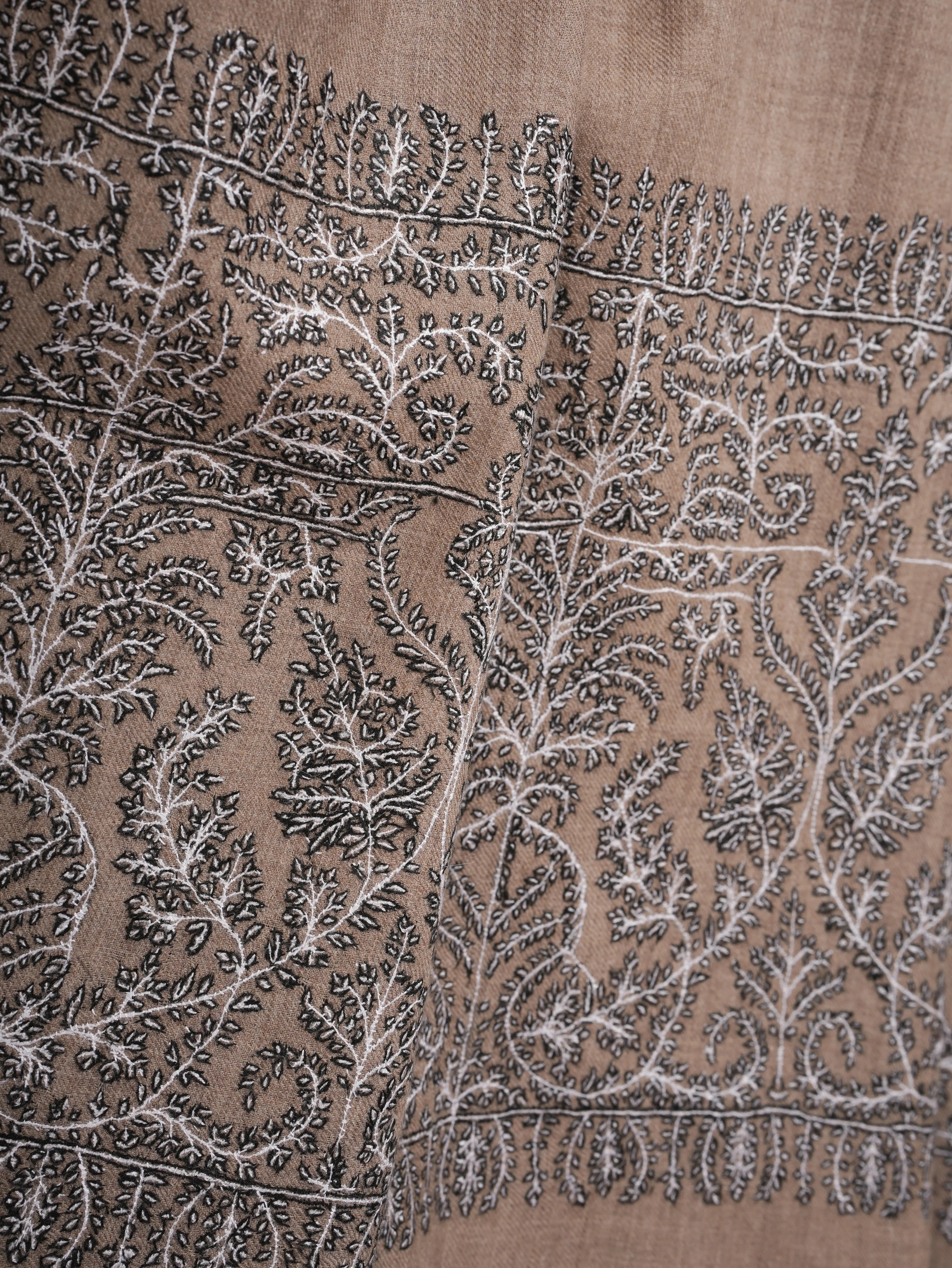 Black and White Embroidered Pure Pashmina Shawl Shahkaar