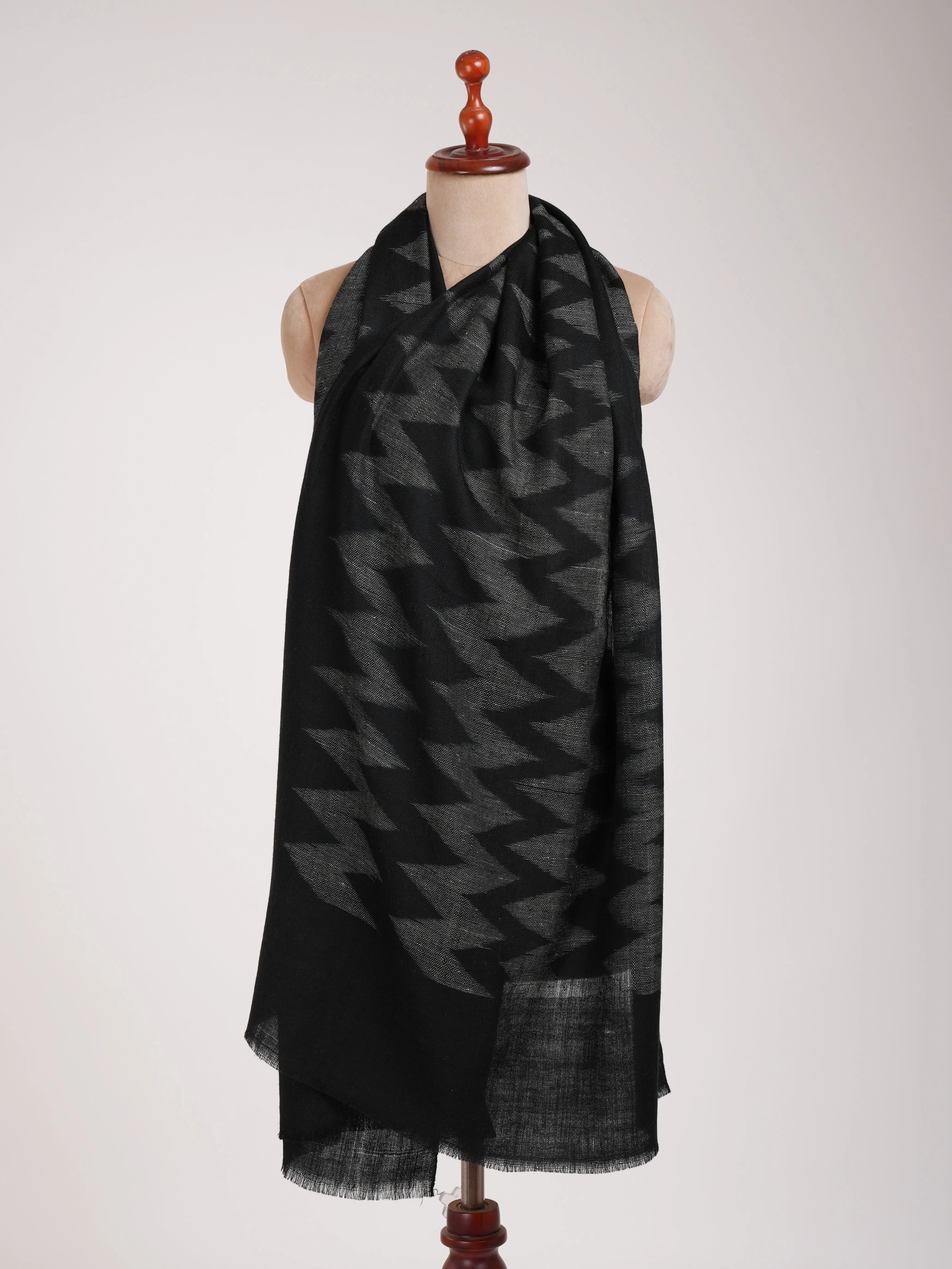 Black and White Space Dye Ikat Cashmere Wrap Shahkaar