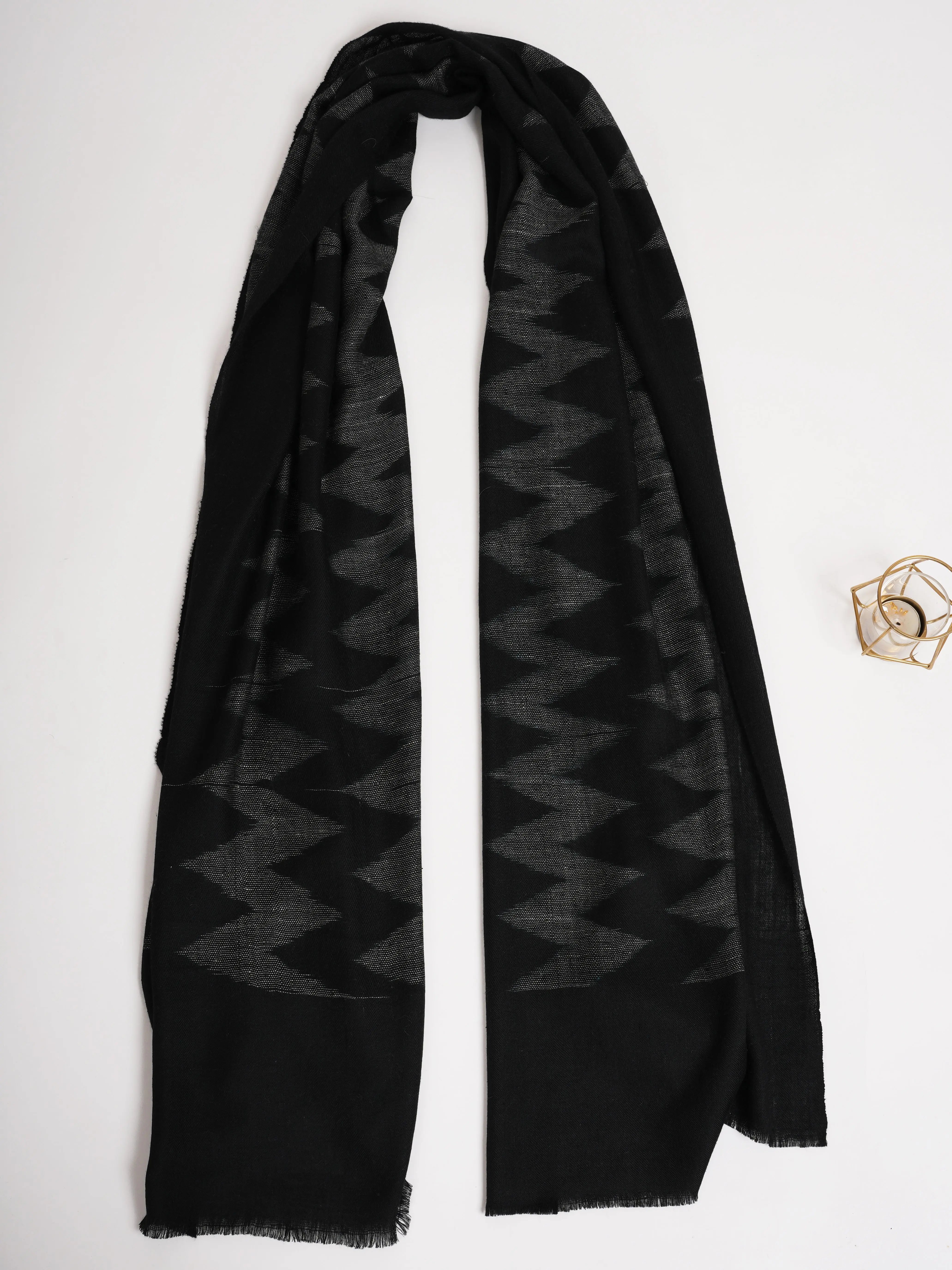 Black and White Space Dye Ikat Cashmere Wrap Shahkaar