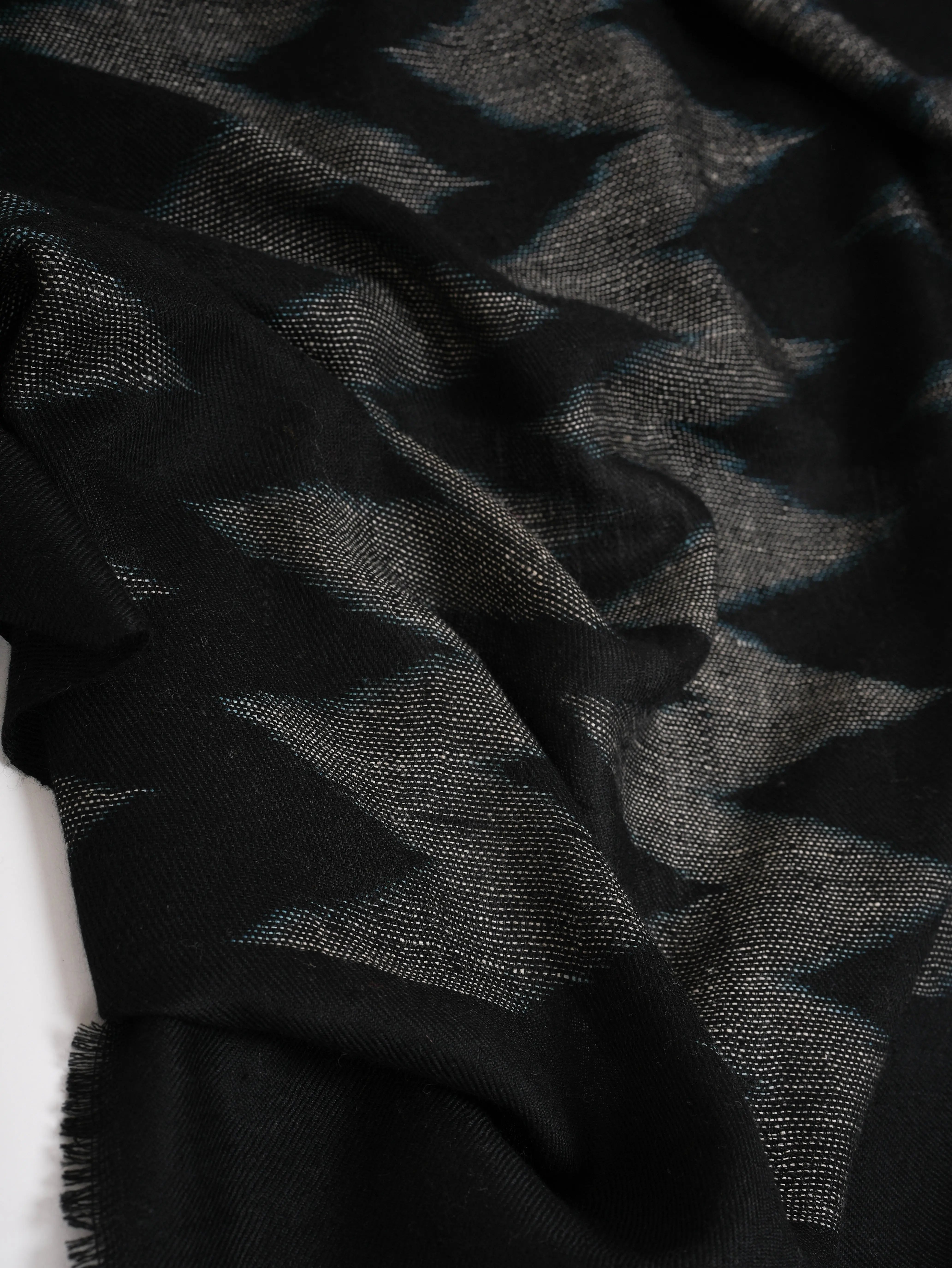 Black and White Space Dye Ikat Cashmere Wrap Shahkaar