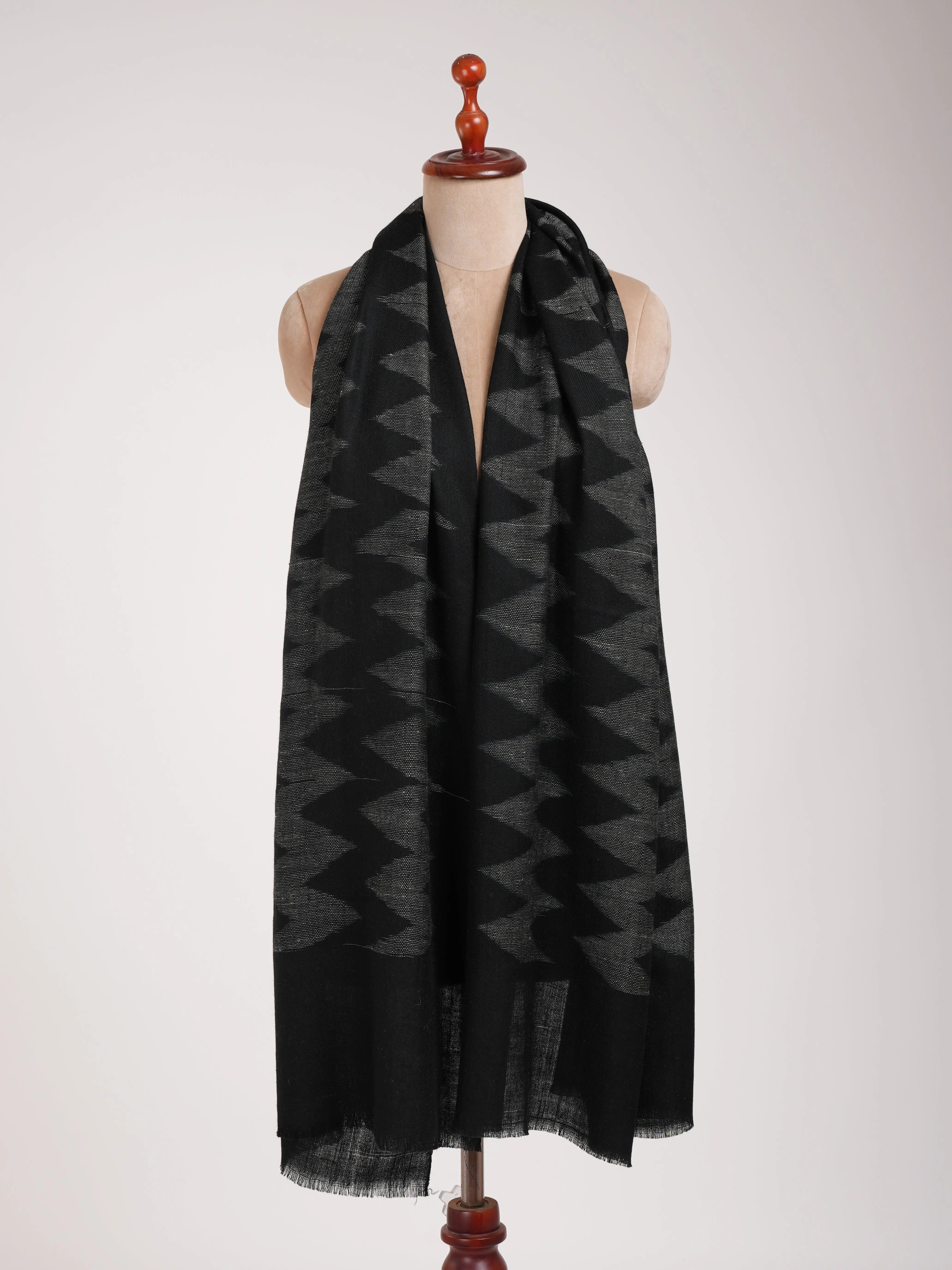 Black and White Space Dye Ikat Cashmere Wrap Shahkaar