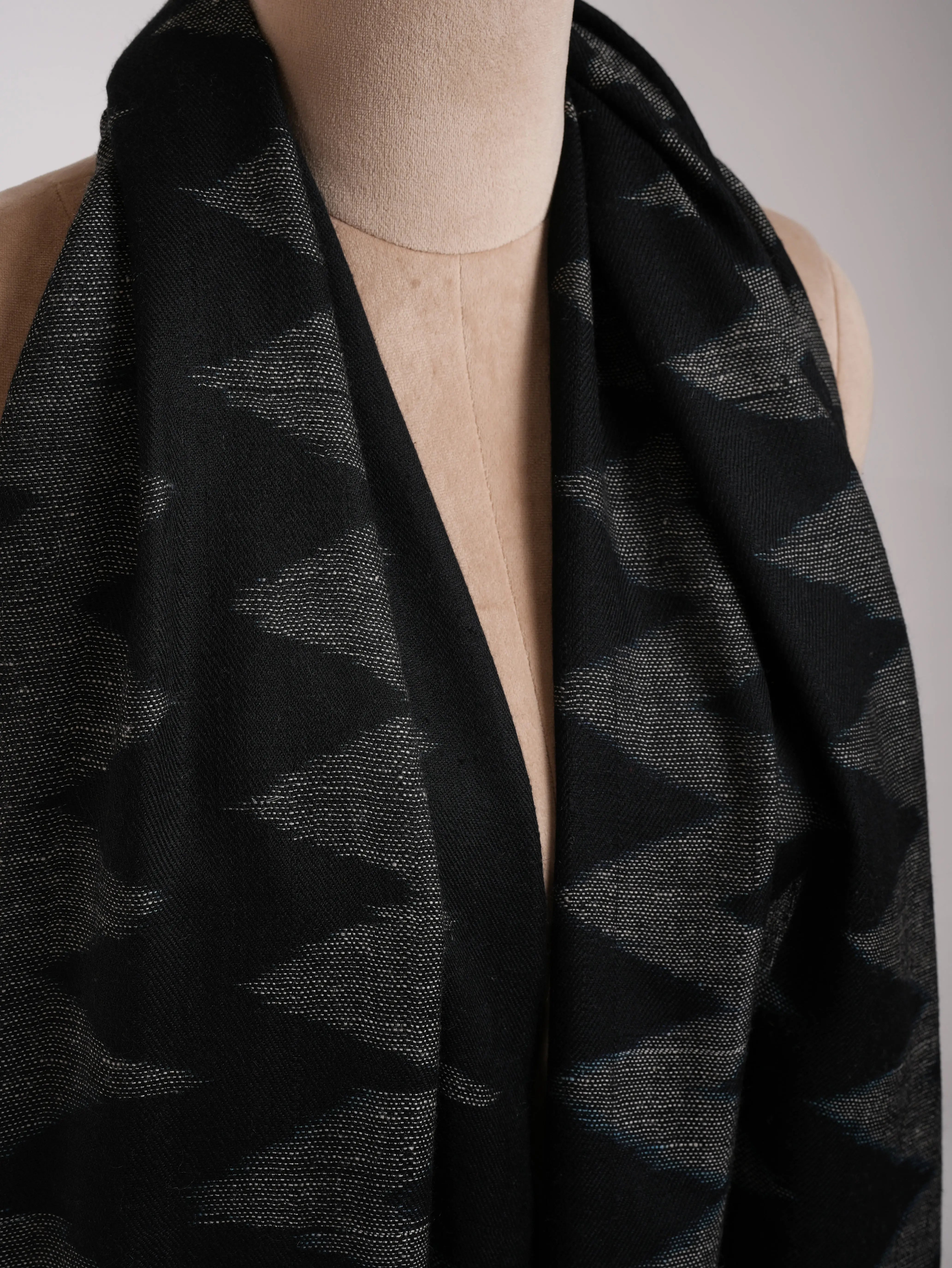 Black and White Space Dye Ikat Cashmere Wrap Shahkaar