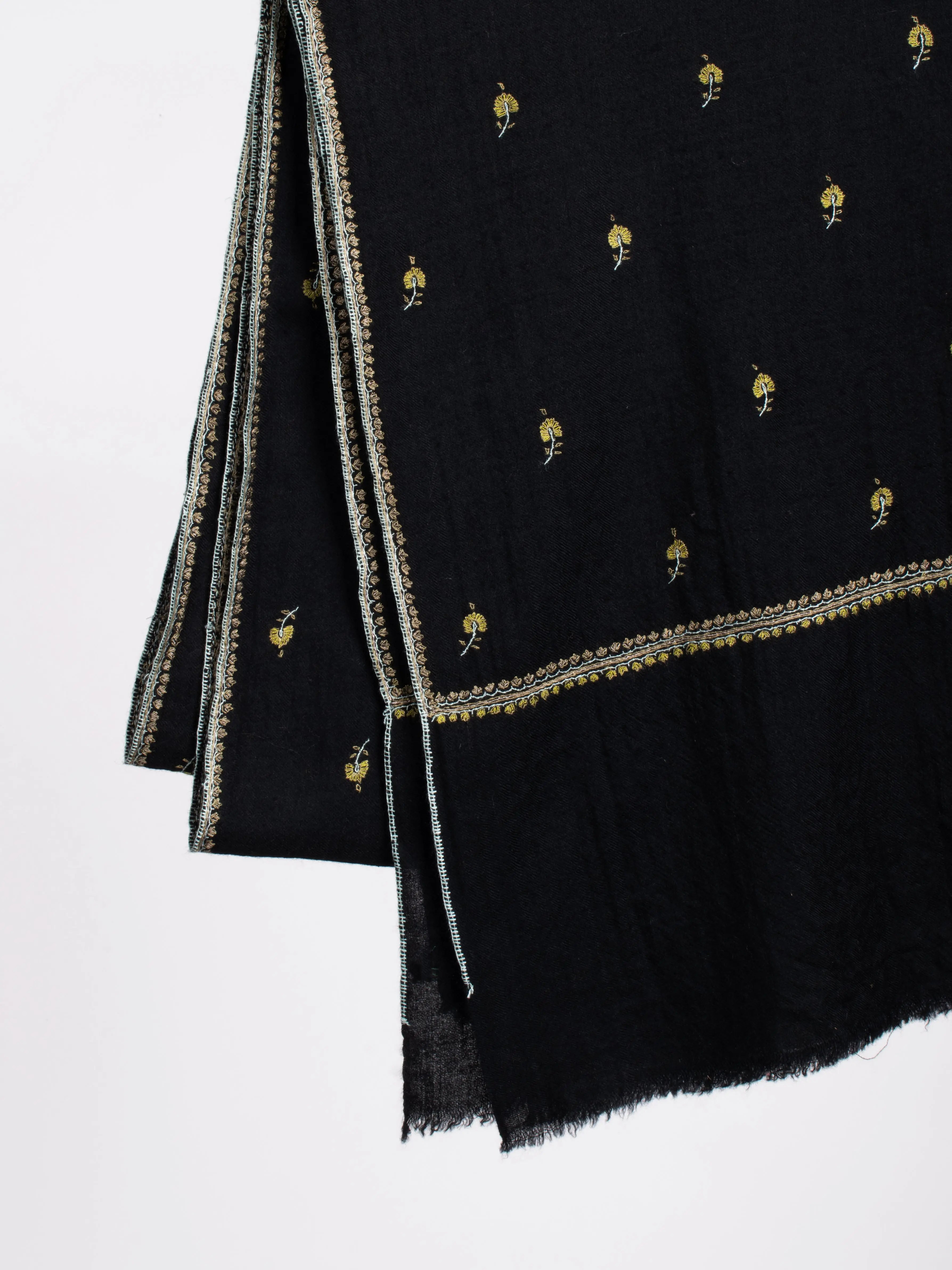 Black with Olive Embroidered Cashmere Shahkaar