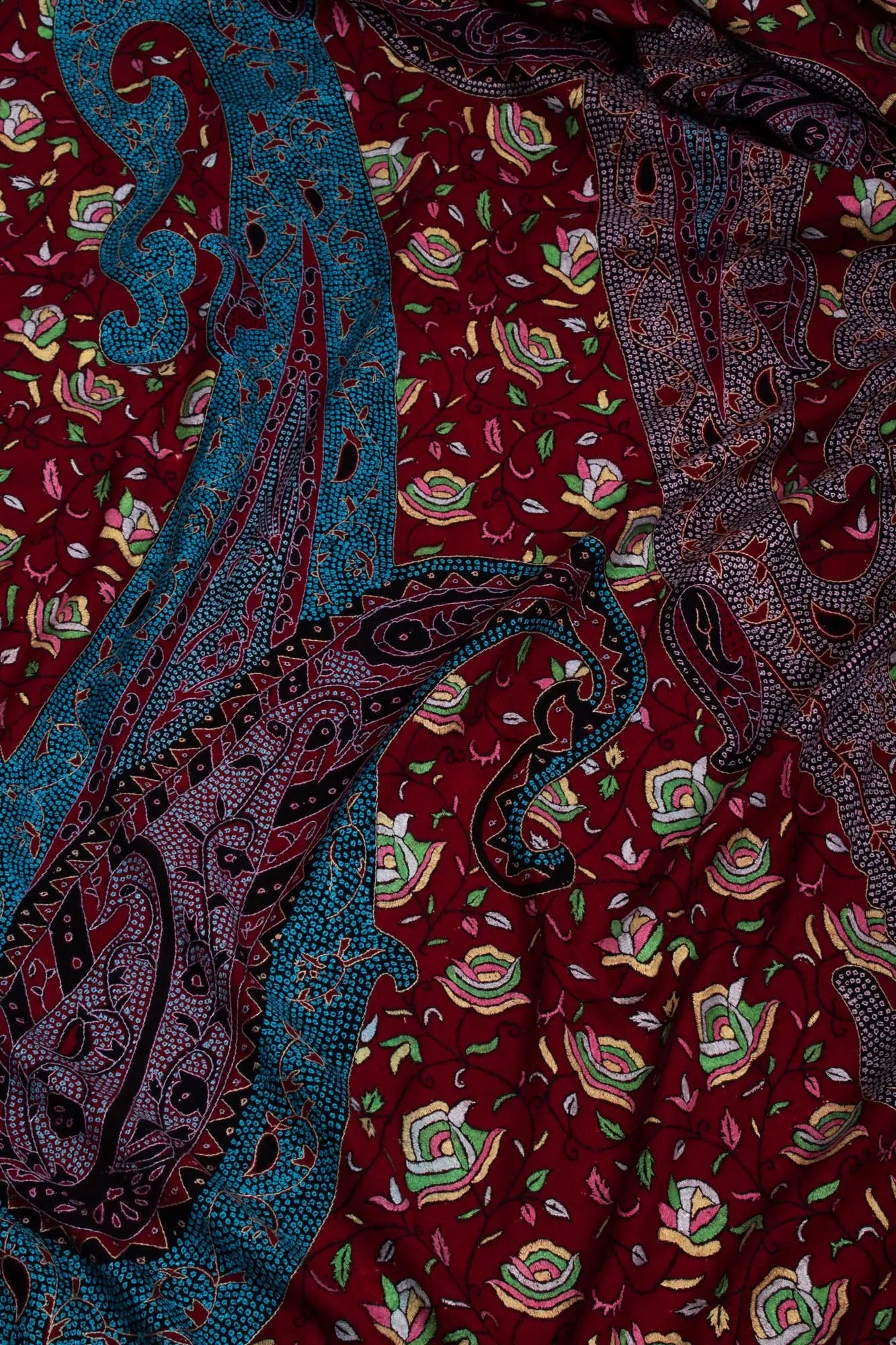 Blood Red Pashmina Embroidered with Paisley Paper machie - BANDARBAN Shahkaar