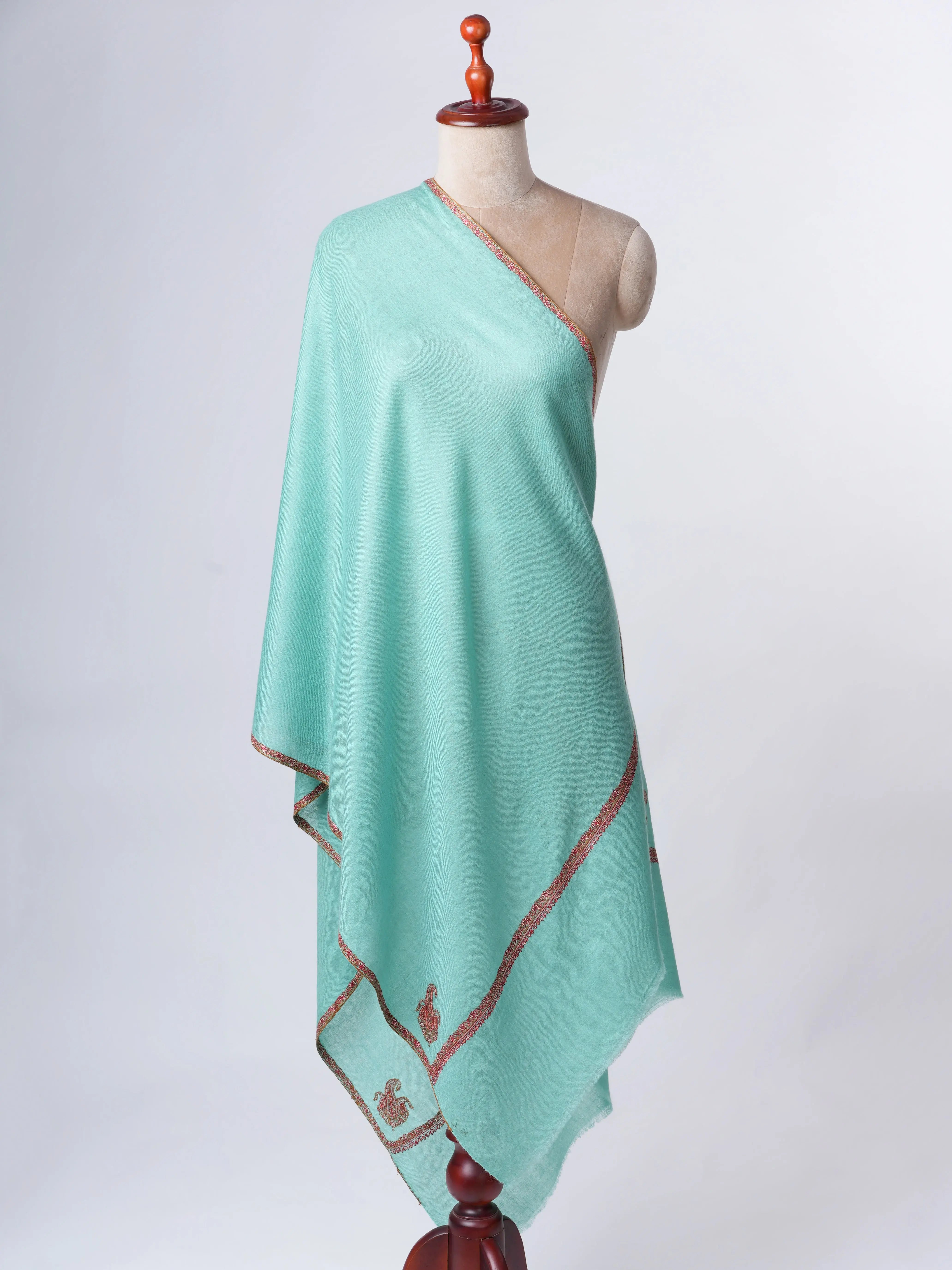 Blue Baby Soft Cashmere Scarf with Classic Bail Embroidery – Handcrafted Elegance Shahkaar