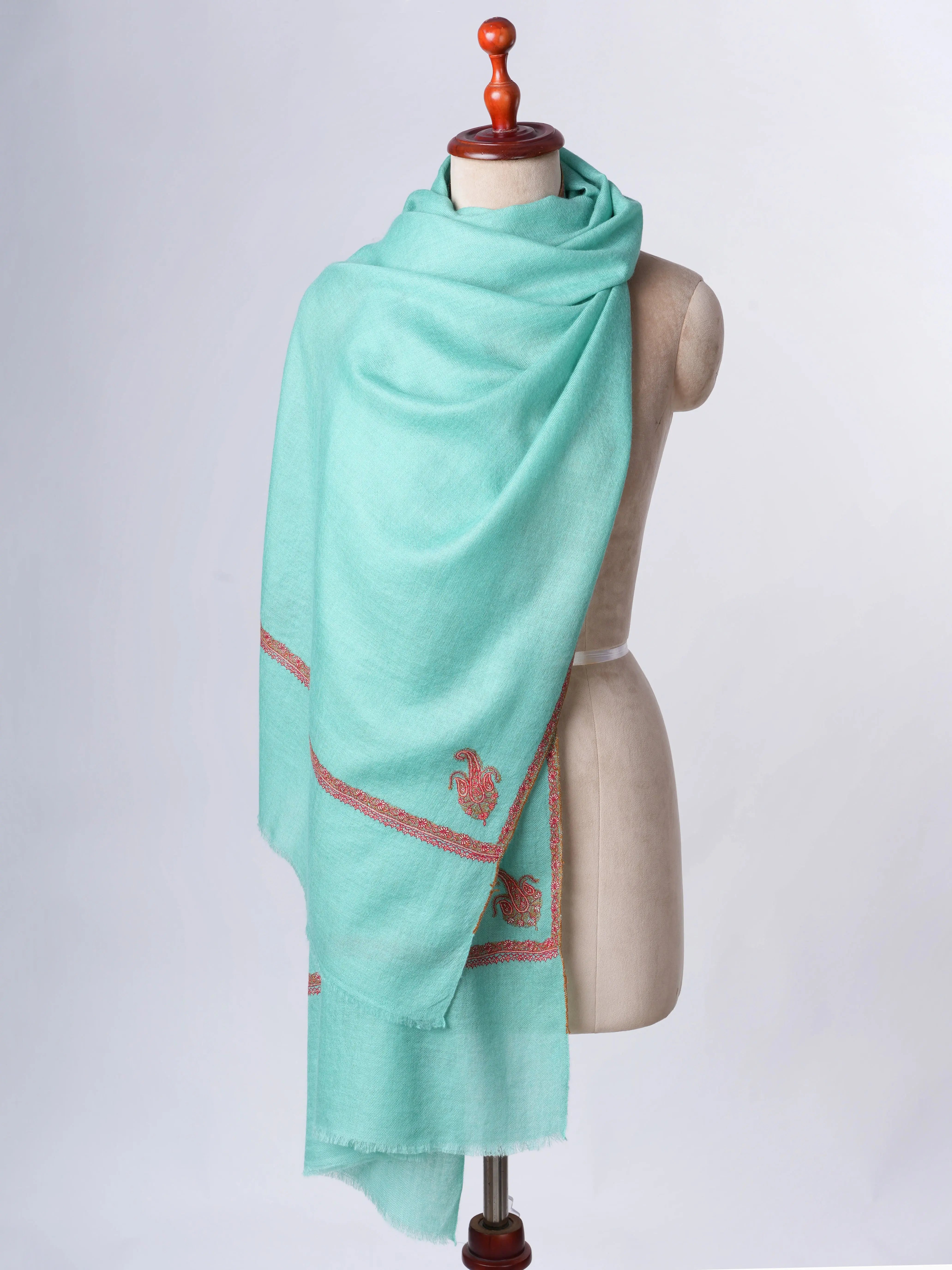Blue Baby Soft Cashmere Scarf with Classic Bail Embroidery – Handcrafted Elegance Shahkaar