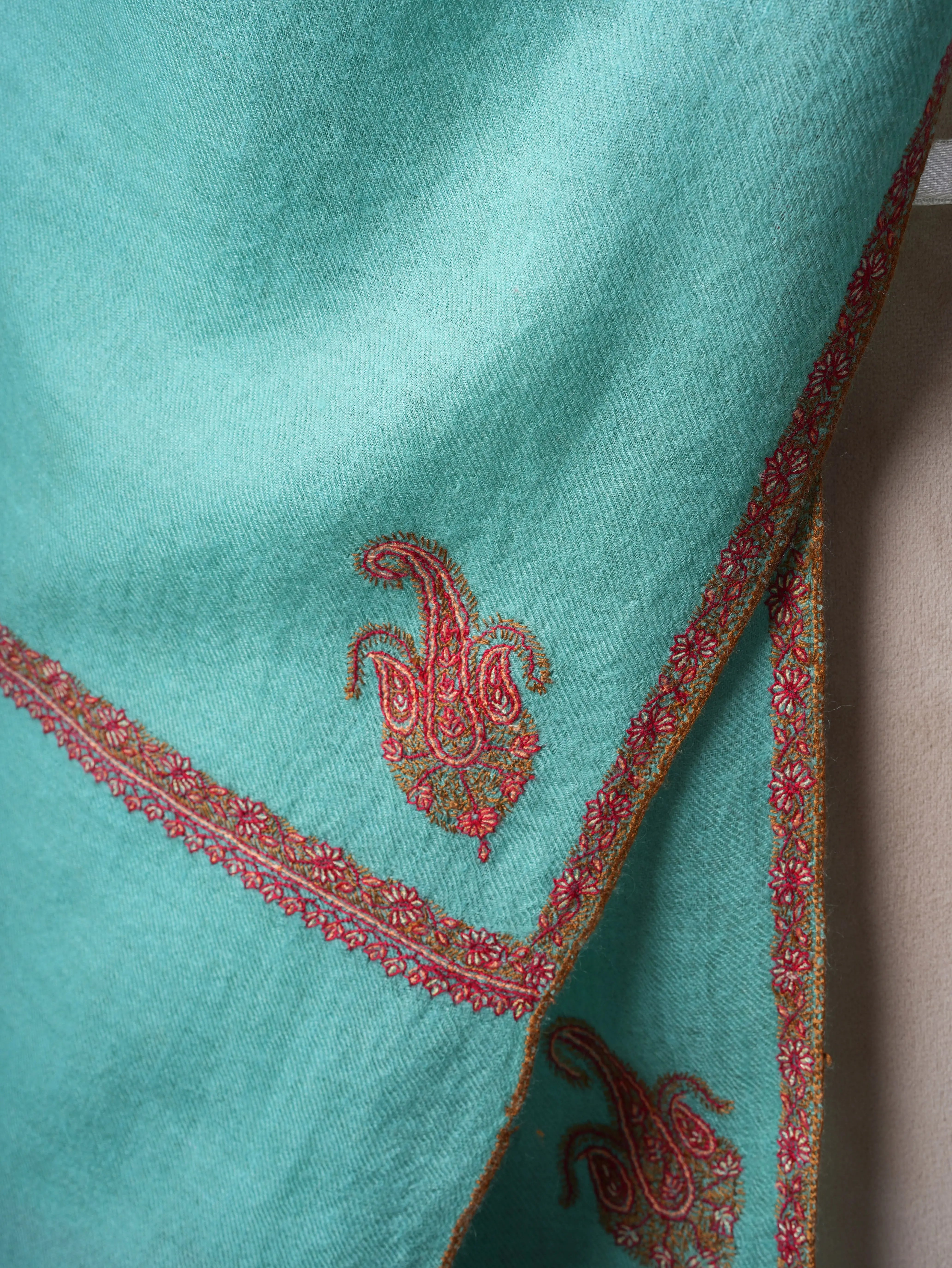 Blue Baby Soft Cashmere Scarf with Classic Bail Embroidery – Handcrafted Elegance Shahkaar