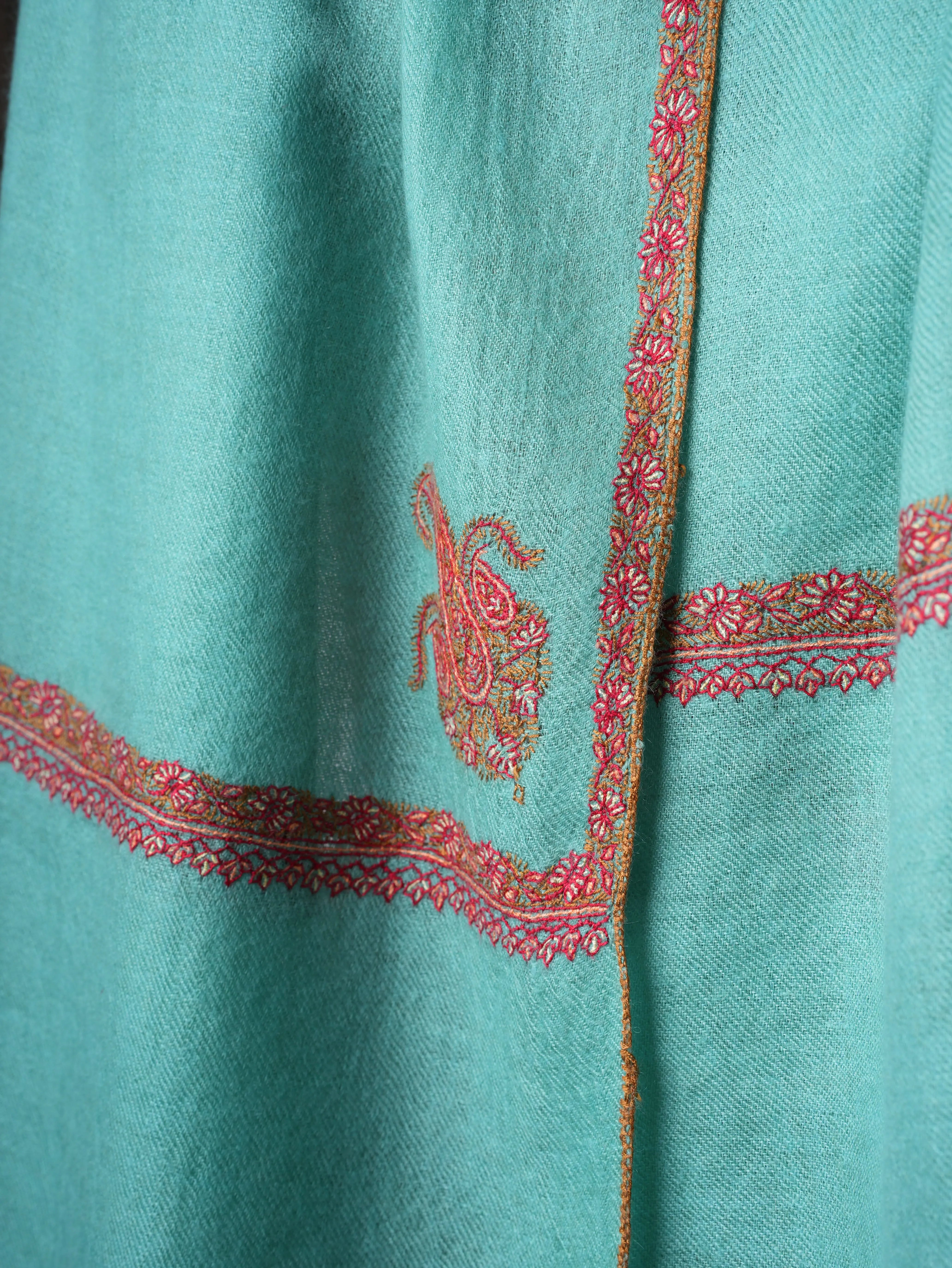 Blue Baby Soft Cashmere Scarf with Classic Bail Embroidery – Handcrafted Elegance Shahkaar