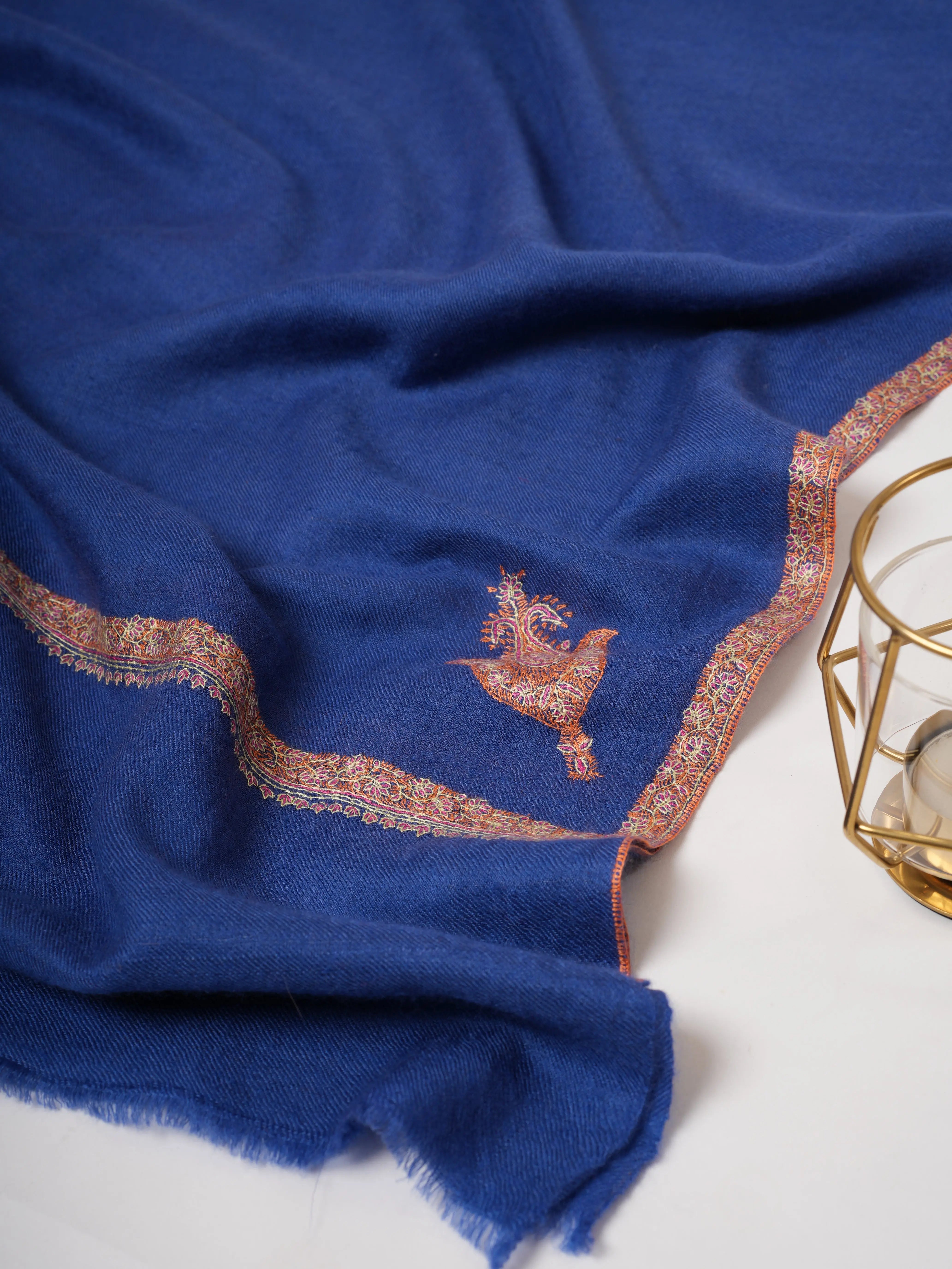 Blue Baby Soft Cashmere Scarf with Delicate Hand Embroidery – Effortless Everyday Elegance Shahkaar