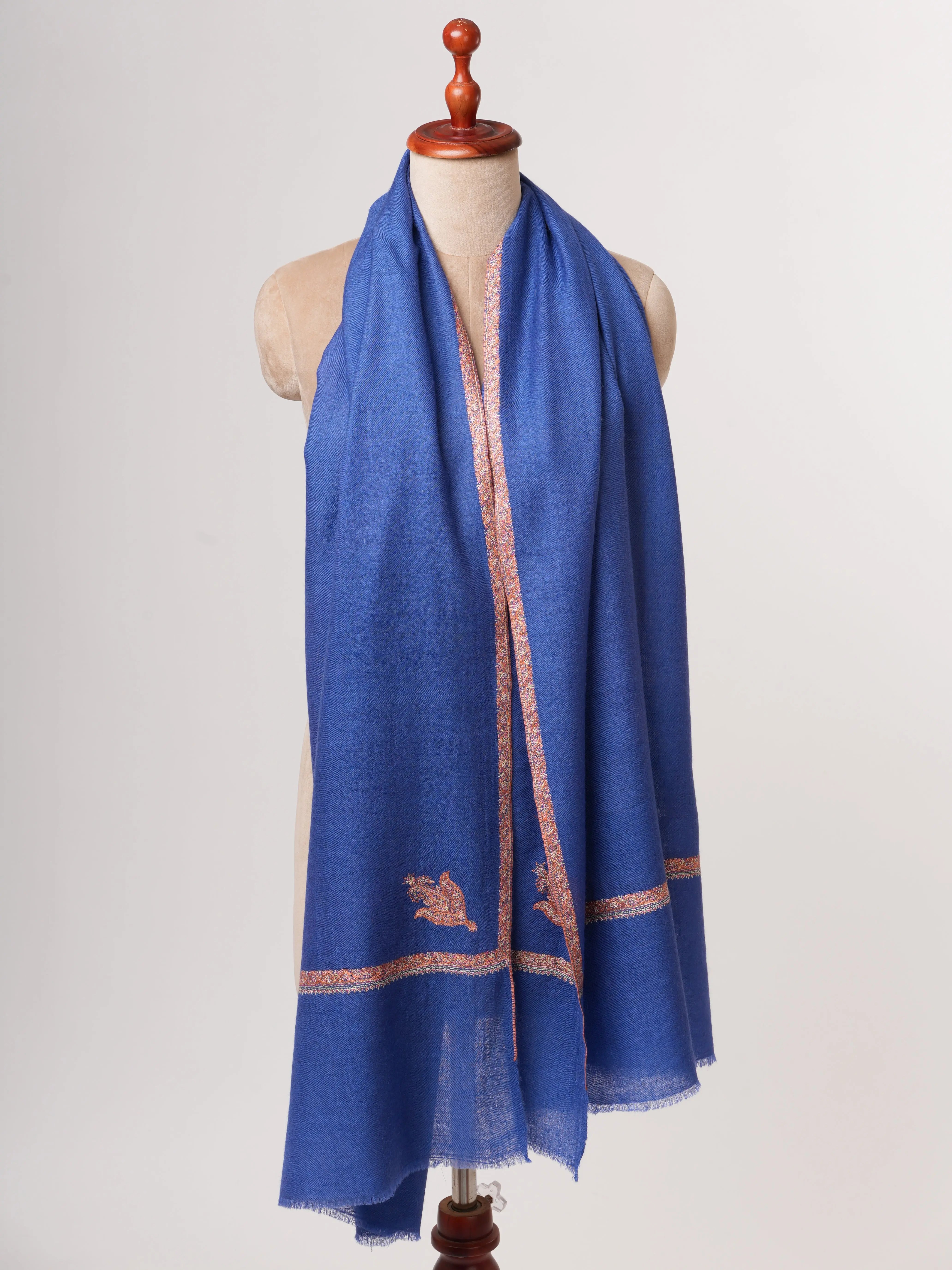 Blue Baby Soft Cashmere Scarf with Delicate Hand Embroidery – Effortless Everyday Elegance Shahkaar