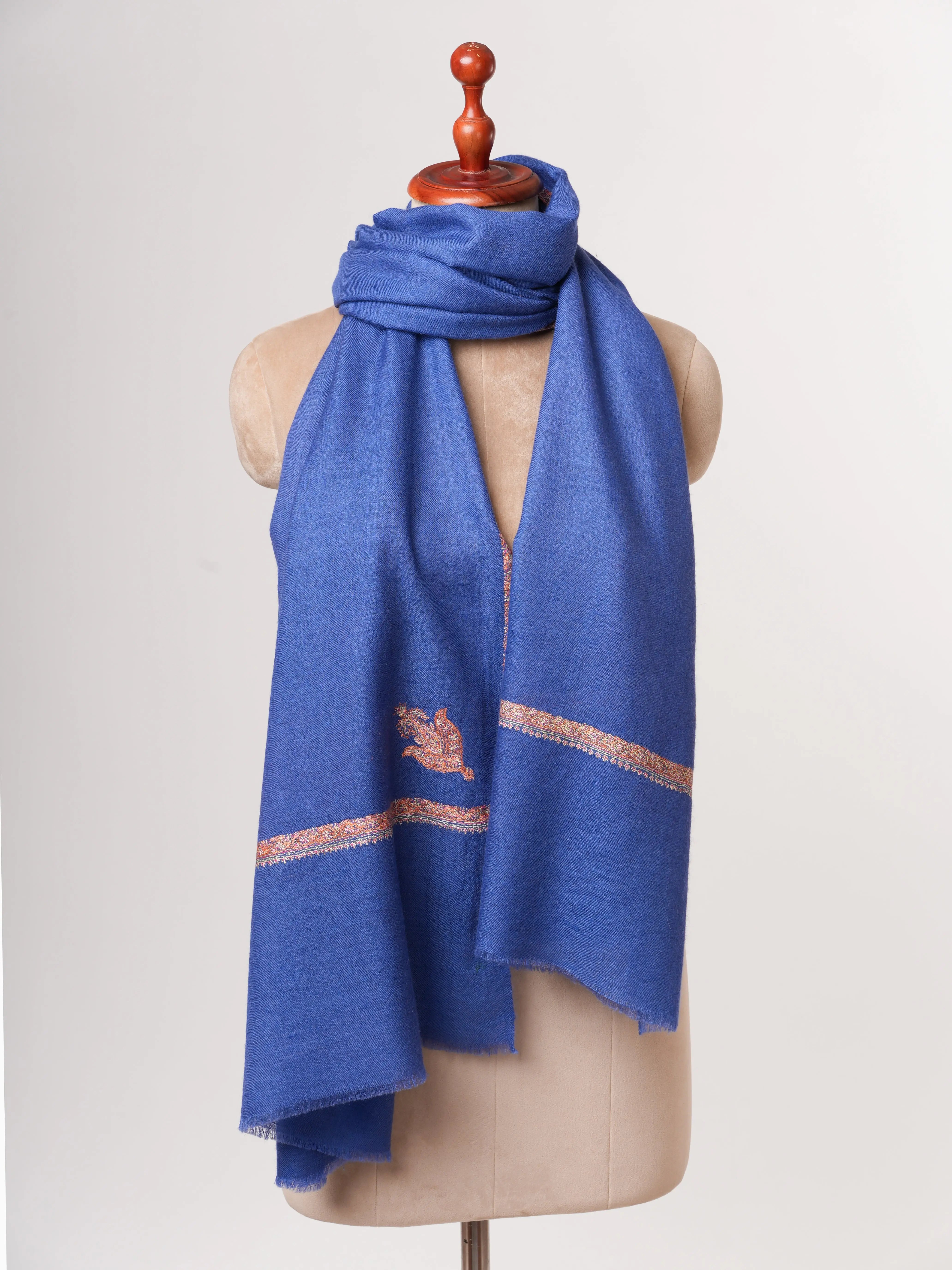 Blue Baby Soft Cashmere Scarf with Delicate Hand Embroidery – Effortless Everyday Elegance Shahkaar
