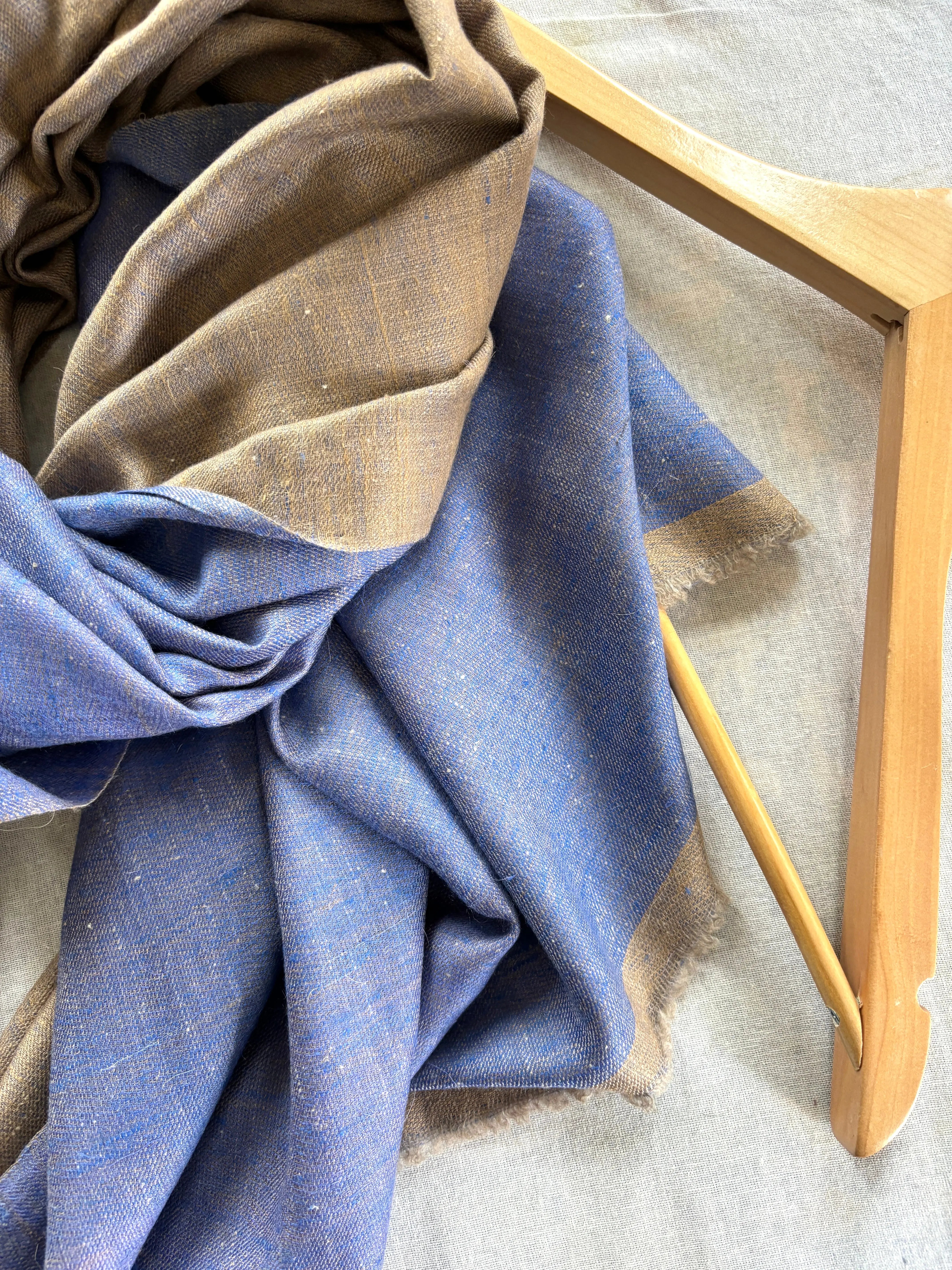 Blue Beige Dorukha Pashmina Shawl Shahkaar