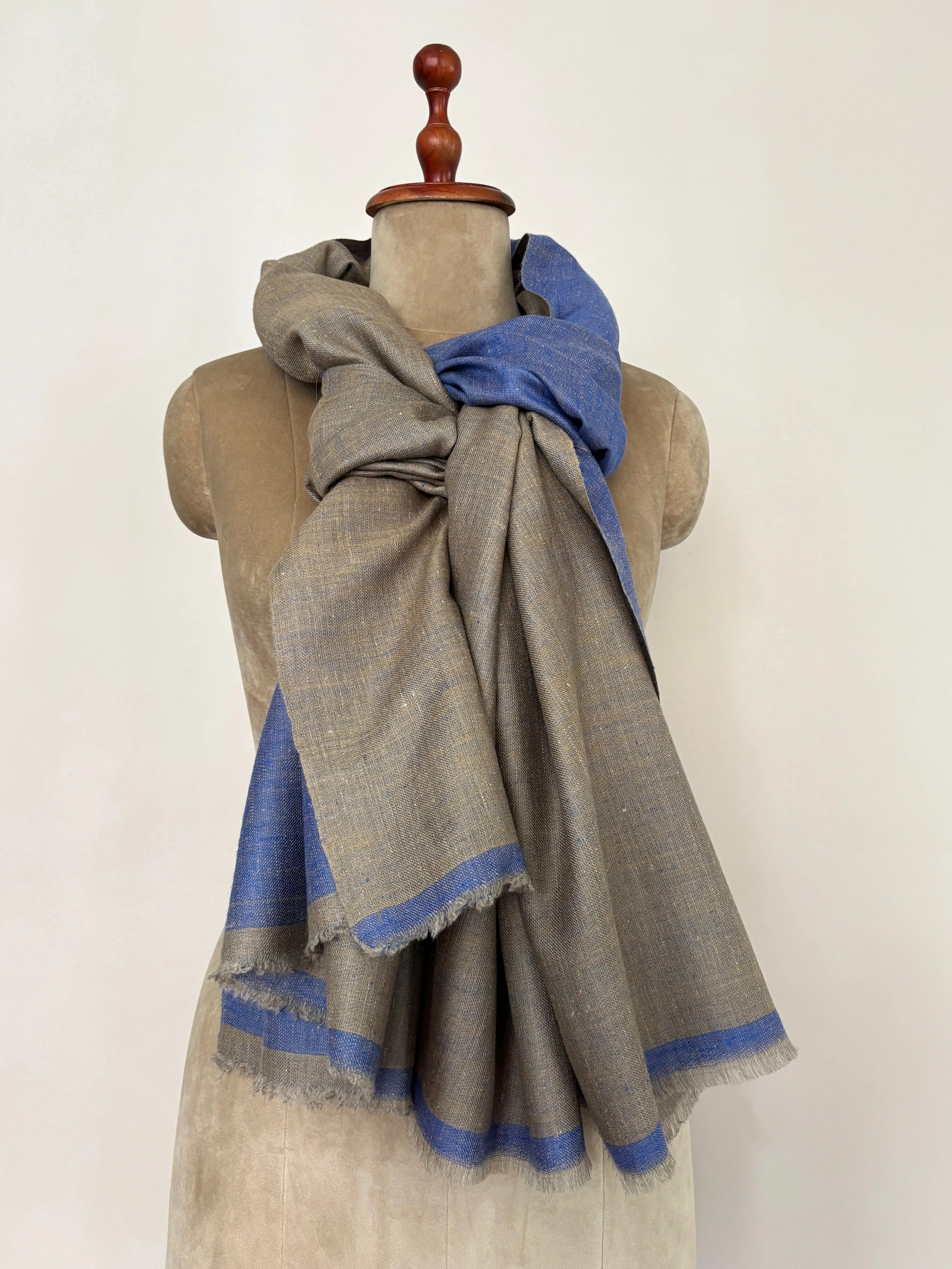 Blue Beige Dorukha Pashmina Shawl Shahkaar