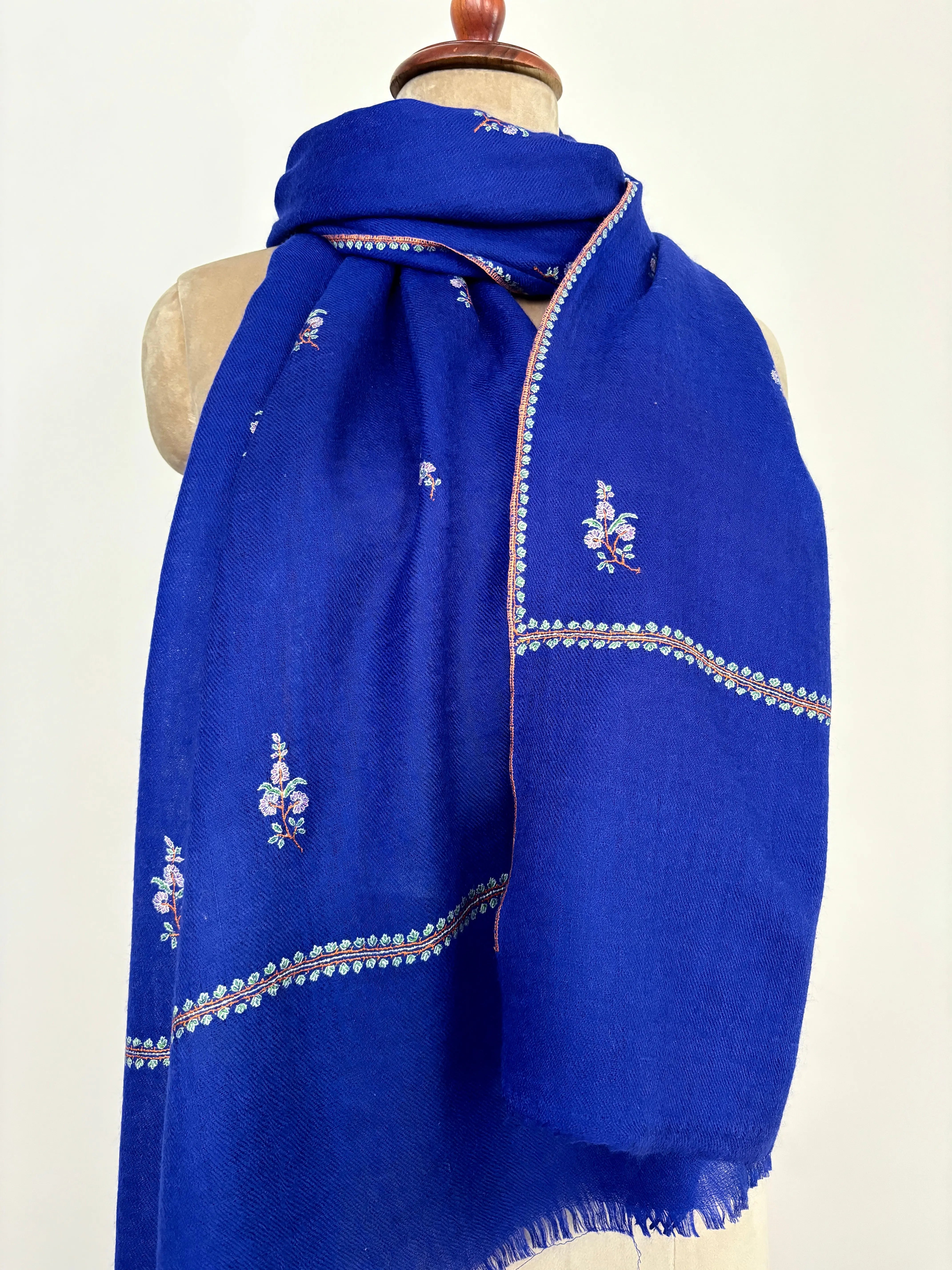 Blue Buteh Embroidered Cashmere Neck Scarf Shahkaar