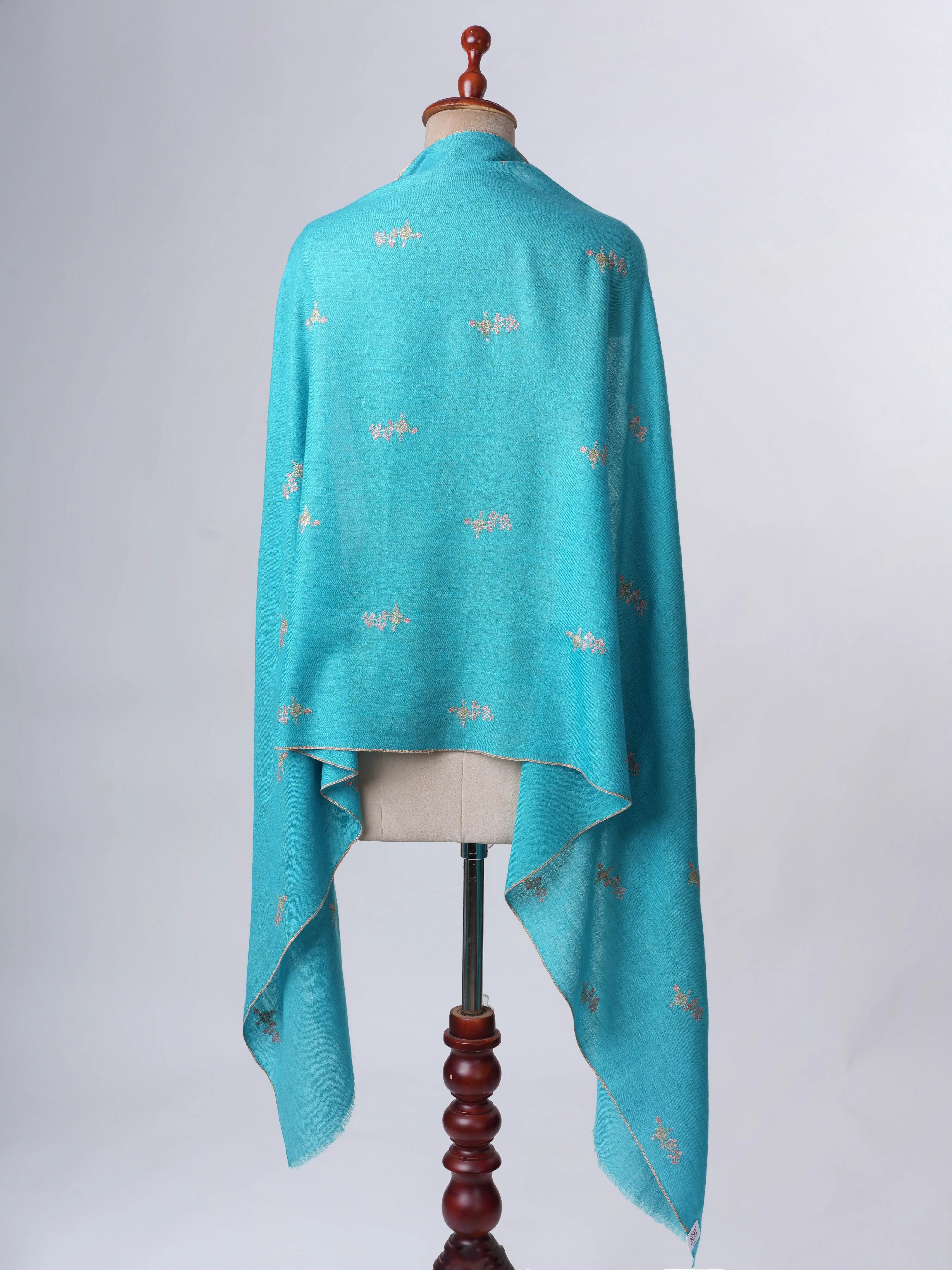 Blue Buteh Embroidered Cashmere Scarf – Hand Embroidered Luxury from Kashmir Shahkaar