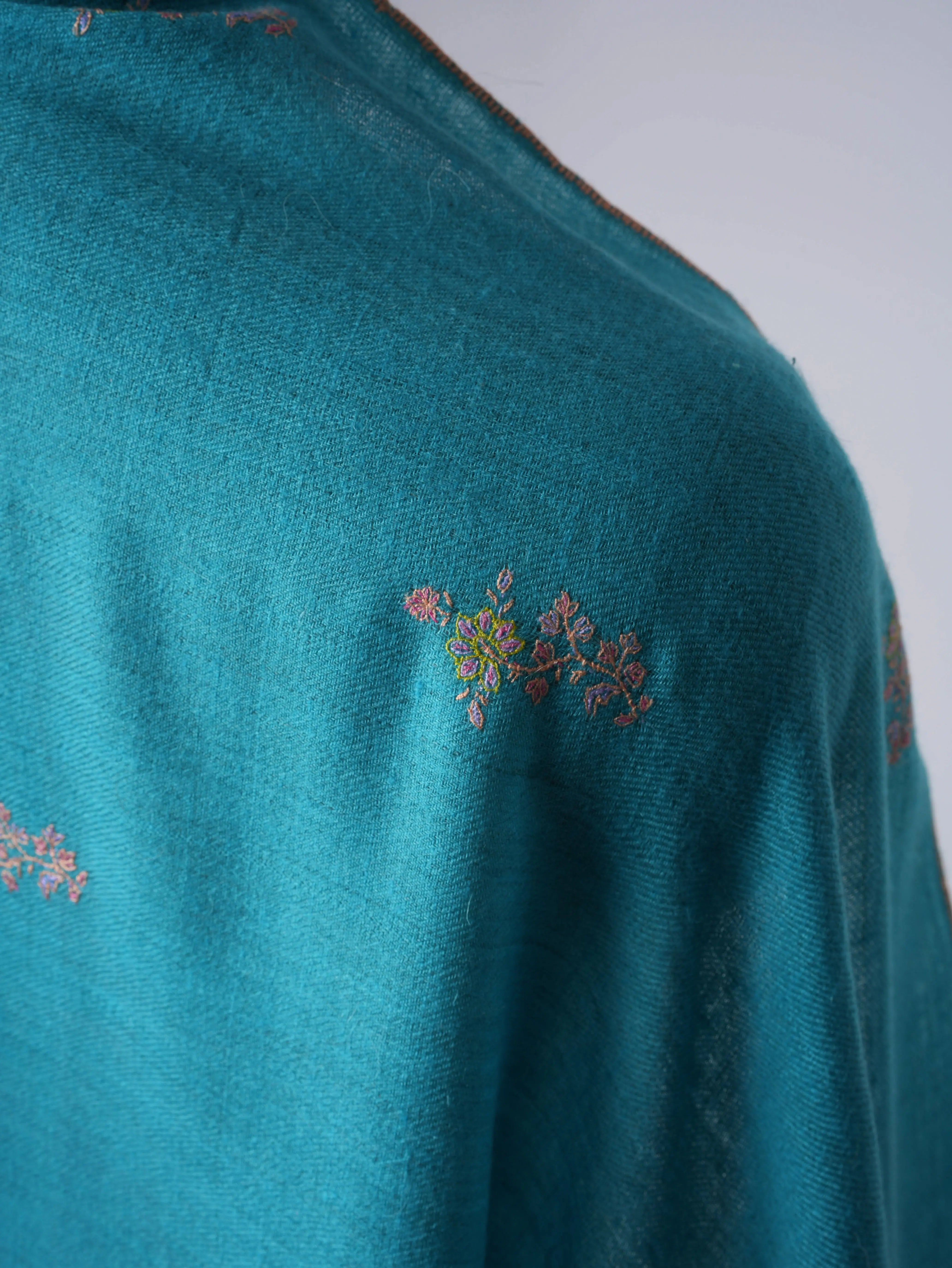 Blue Buteh Embroidered Cashmere Scarf – Hand Embroidered Luxury from Kashmir Shahkaar