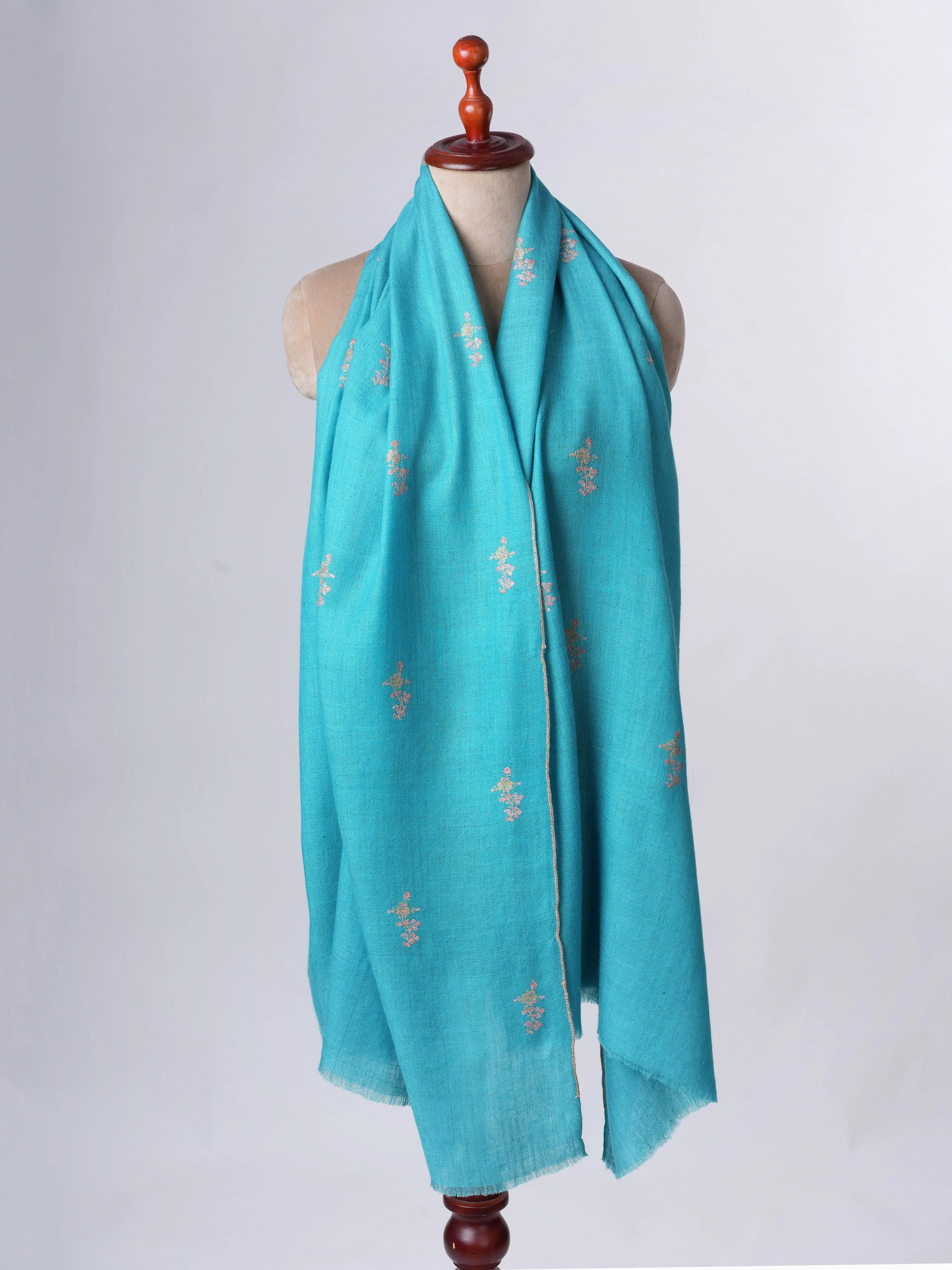 Blue Buteh Embroidered Cashmere Scarf – Hand Embroidered Luxury from Kashmir Shahkaar