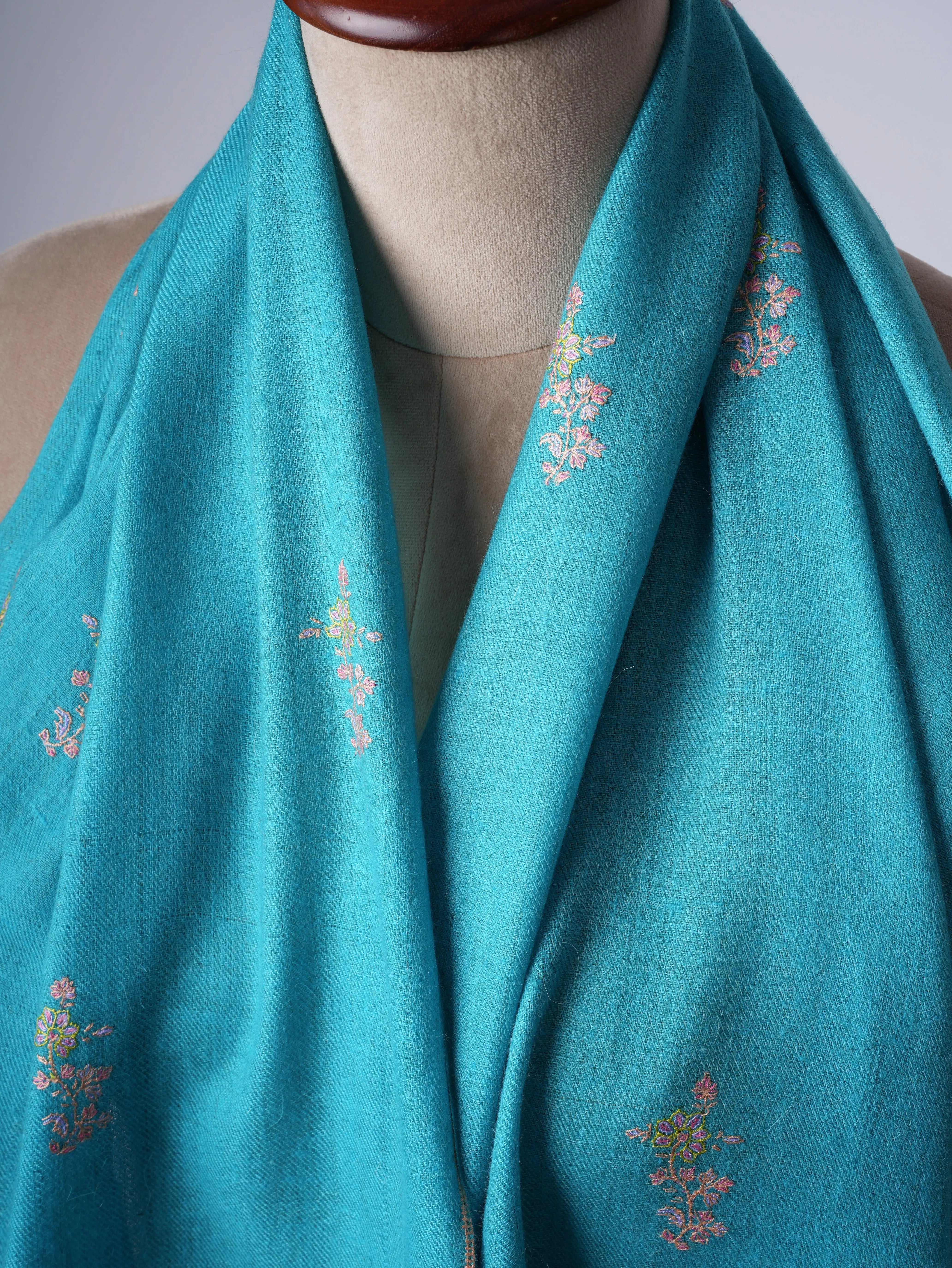 Blue Buteh Embroidered Cashmere Scarf – Hand Embroidered Luxury from Kashmir Shahkaar