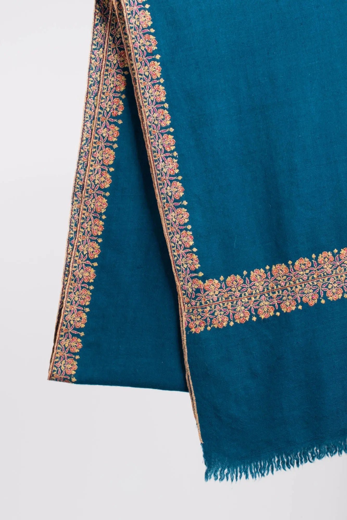 Blue Cashmere Fine Detailed Handmade Wrap - LAHAINA Shahkaar