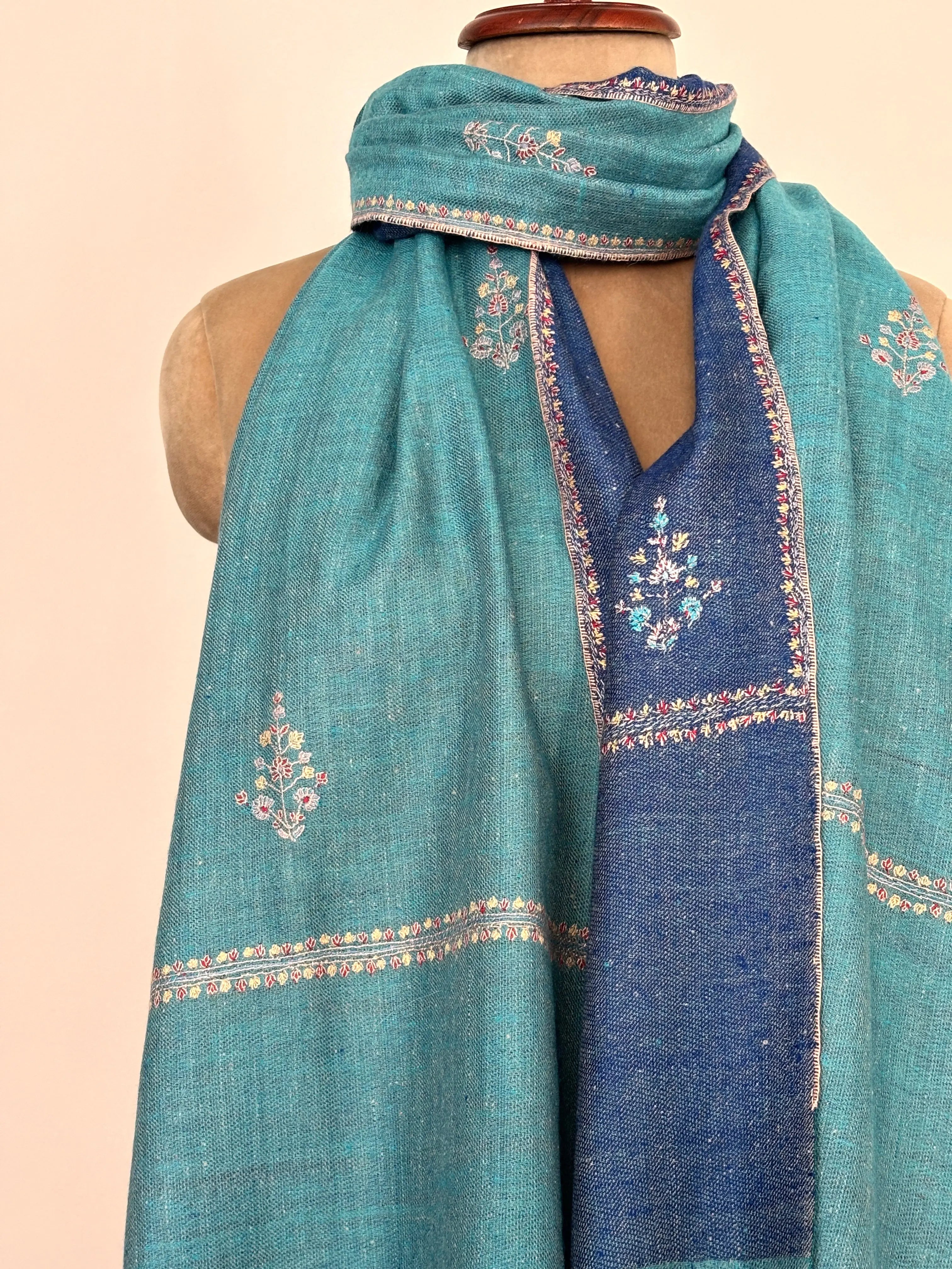 Blue Dorukha Embroidered Pashmina Scarf Shahkaar