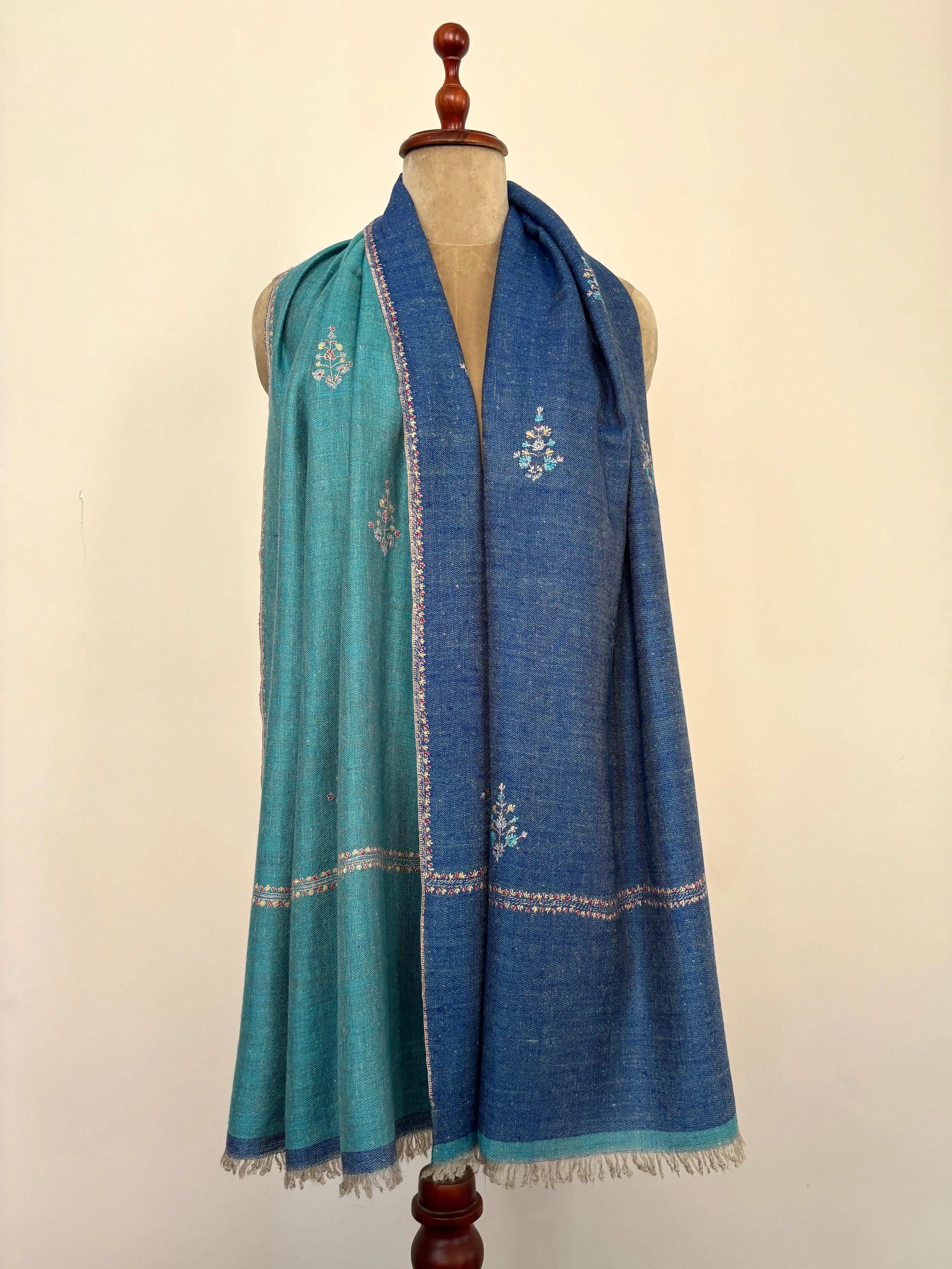 Blue Dorukha Embroidered Pashmina Scarf Shahkaar