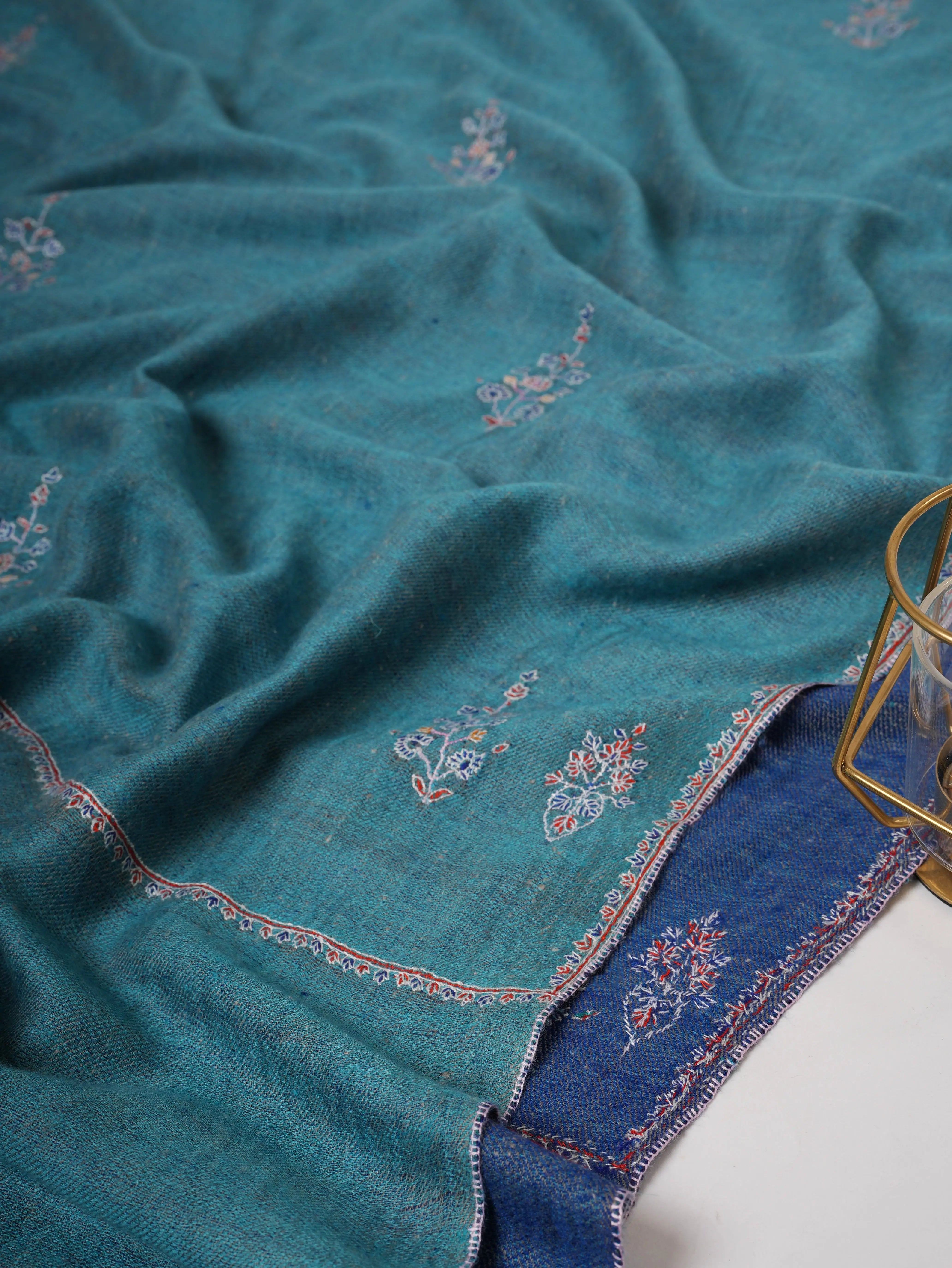 Blue Dualshade Cashmere Scarf with Buteh Needlework Embroidery – Handcrafted Elegance Shahkaar
