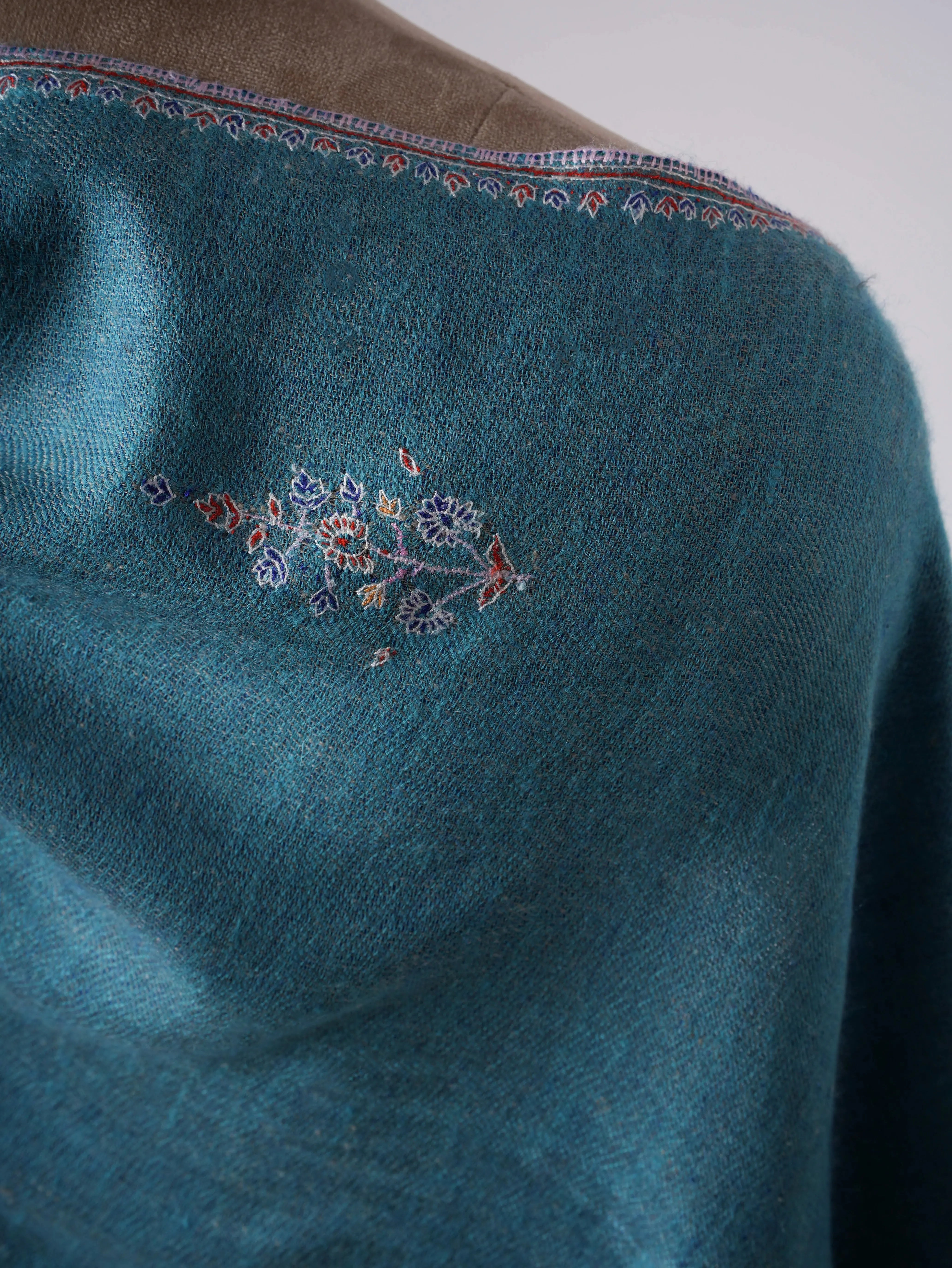 Blue Dualshade Cashmere Scarf with Buteh Needlework Embroidery – Handcrafted Elegance Shahkaar