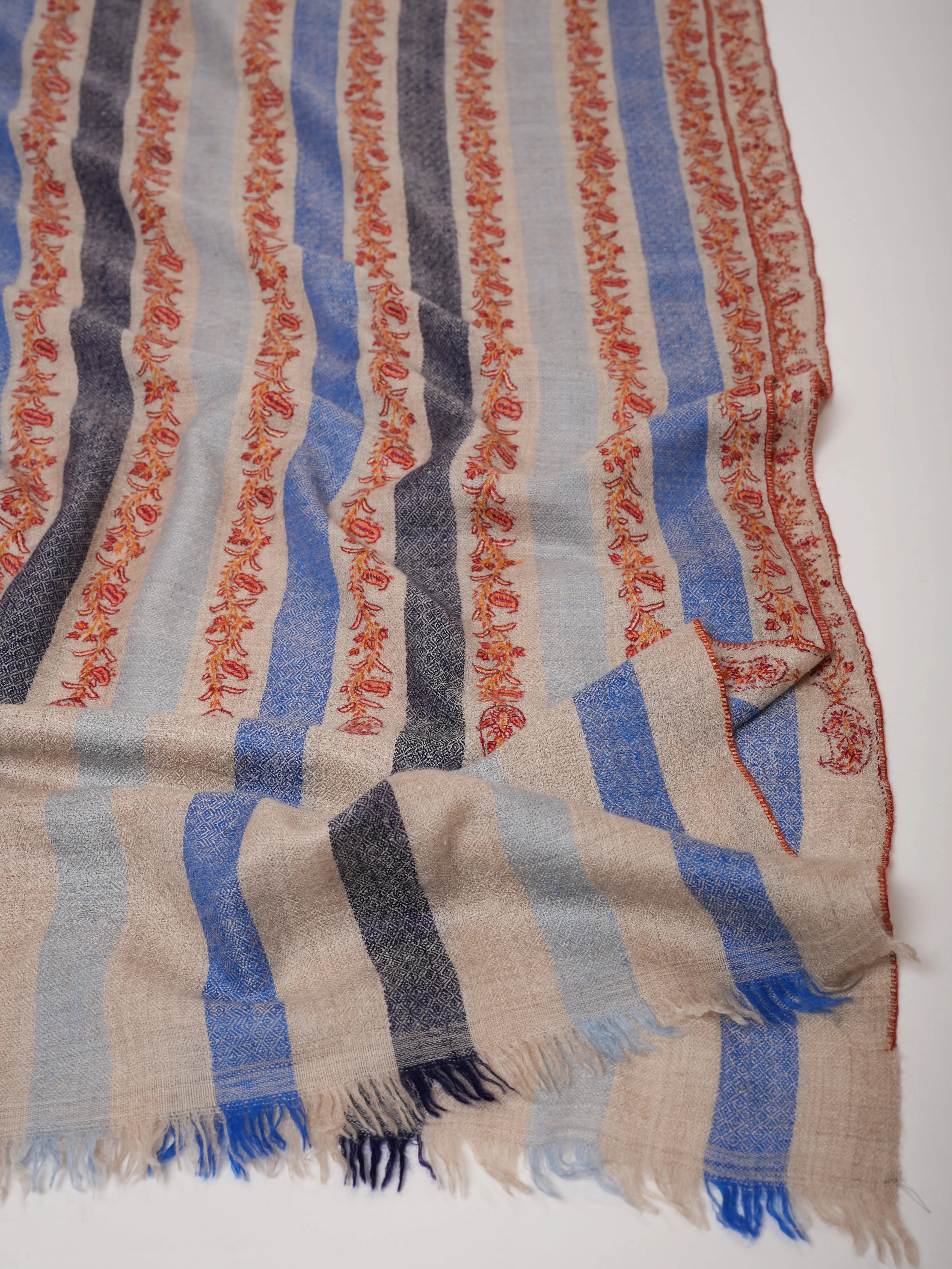 Blue Gradient Pashmina Shawl with Fine Hand Embroidery | Gradient Cashmere Wrap Shahkaar