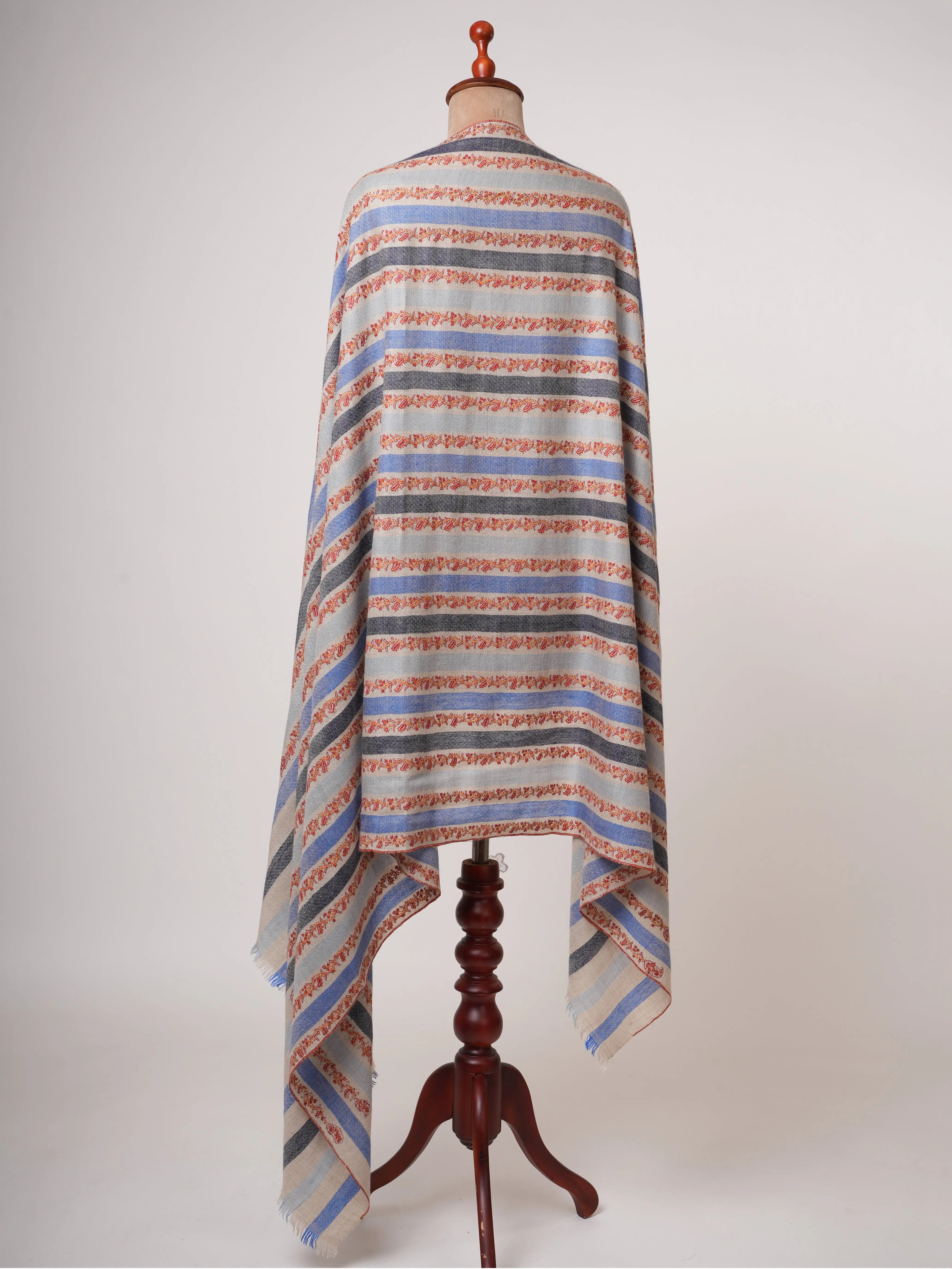 Blue Gradient Pashmina Shawl with Fine Hand Embroidery | Gradient Cashmere Wrap Shahkaar