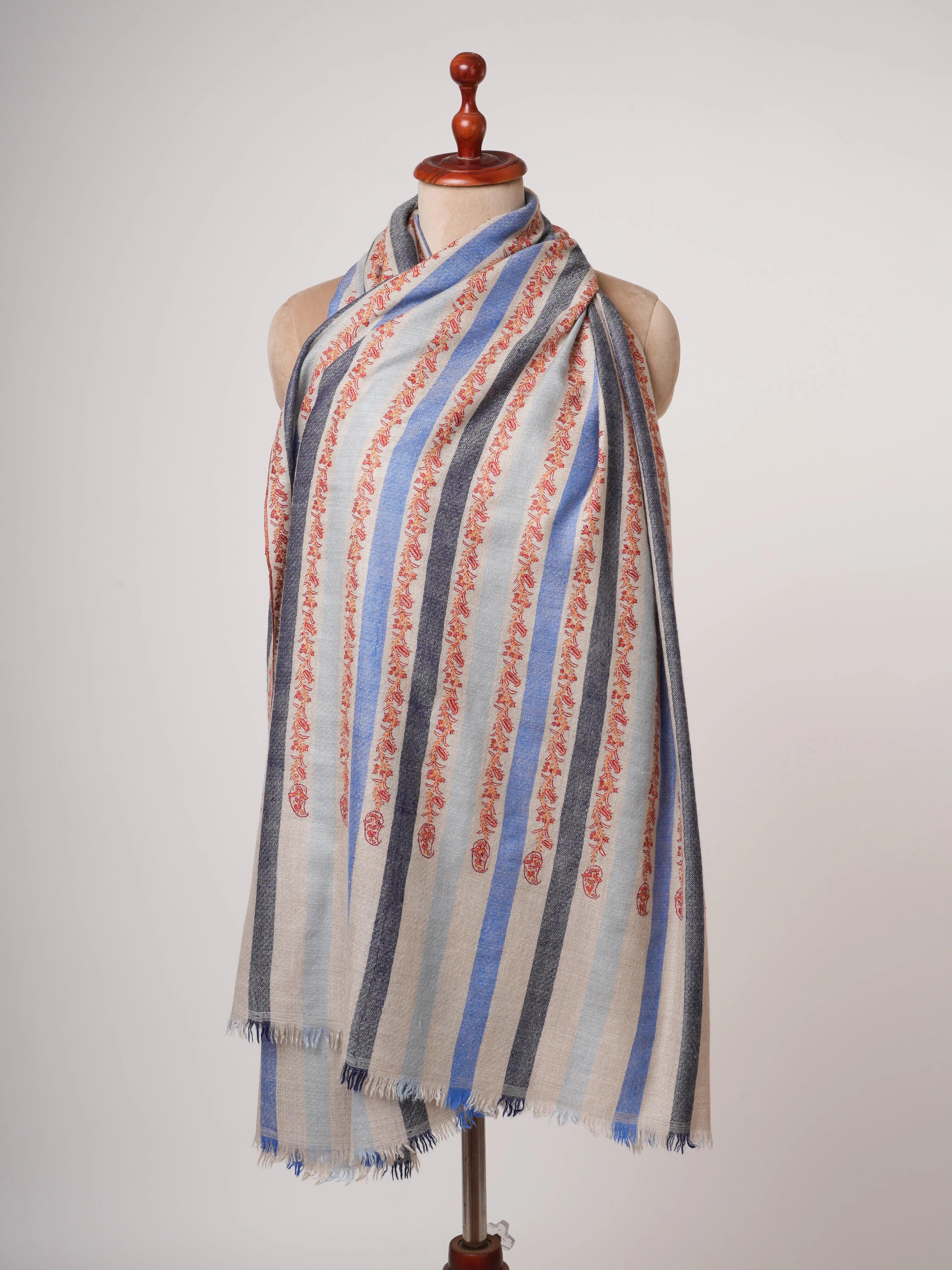 Blue Gradient Pashmina Shawl with Fine Hand Embroidery | Gradient Cashmere Wrap Shahkaar