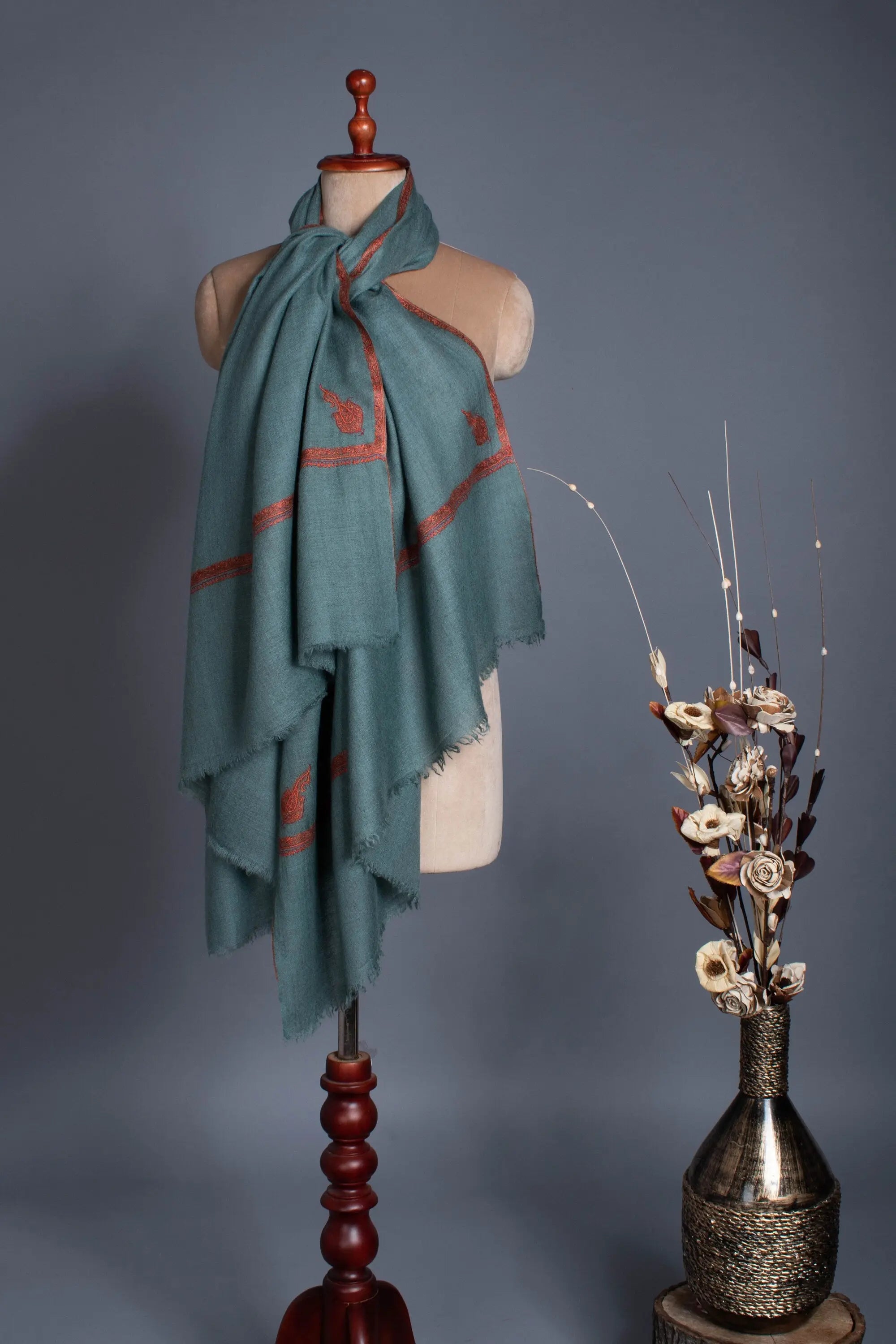 Blue Grey Kashmir Pashmina Shawls, Handloomed Wraps, Soft Scarves, Asli Pashmina, Handmade Gifts, Special Presents, 40x80" - TENBY Shahkaar