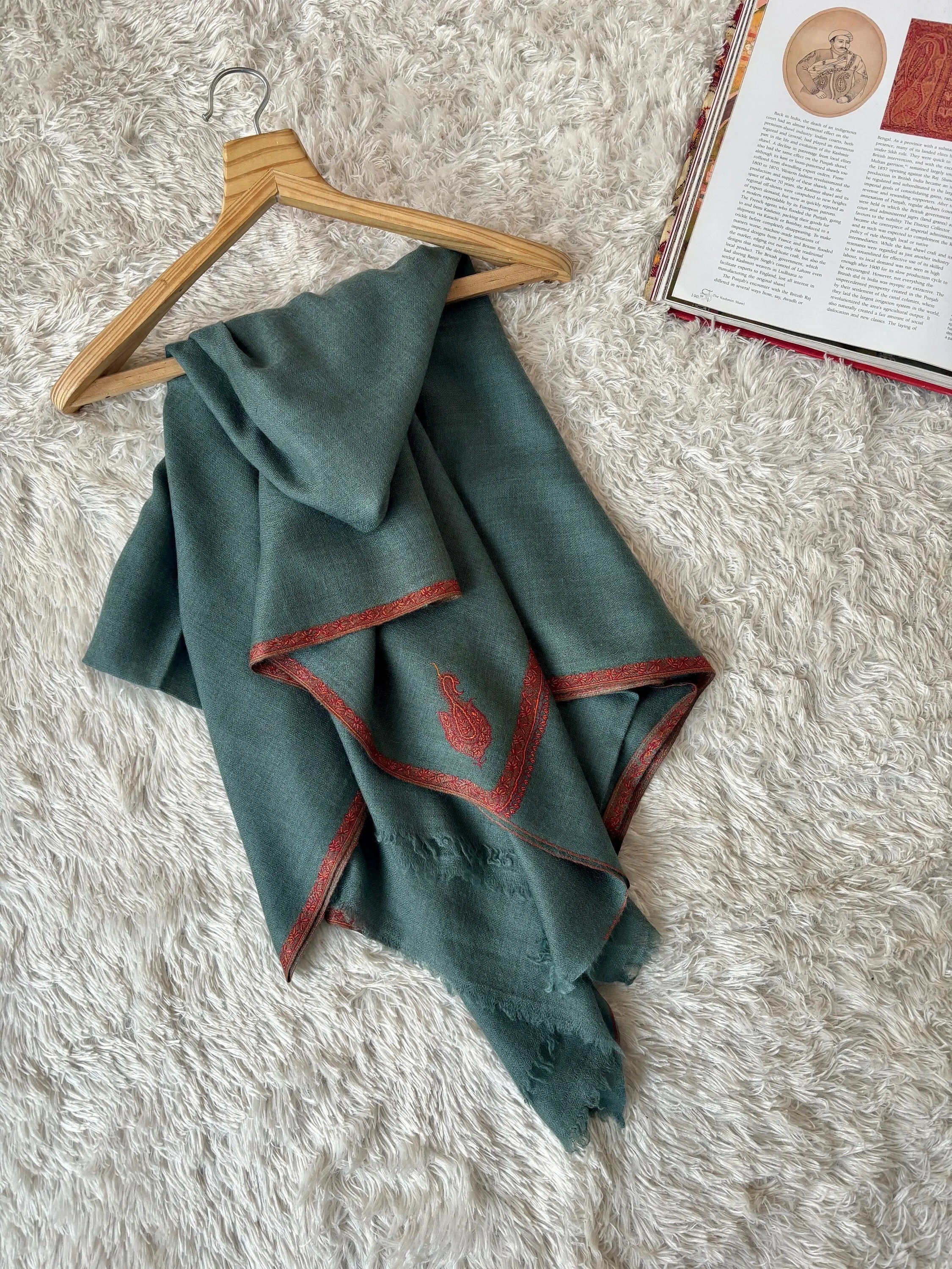 Blue Grey Kashmir Pashmina Shawls, Handloomed Wraps, Soft Scarves, Asli Pashmina, Handmade Gifts, Special Presents, 40x80" - TENBY Shahkaar