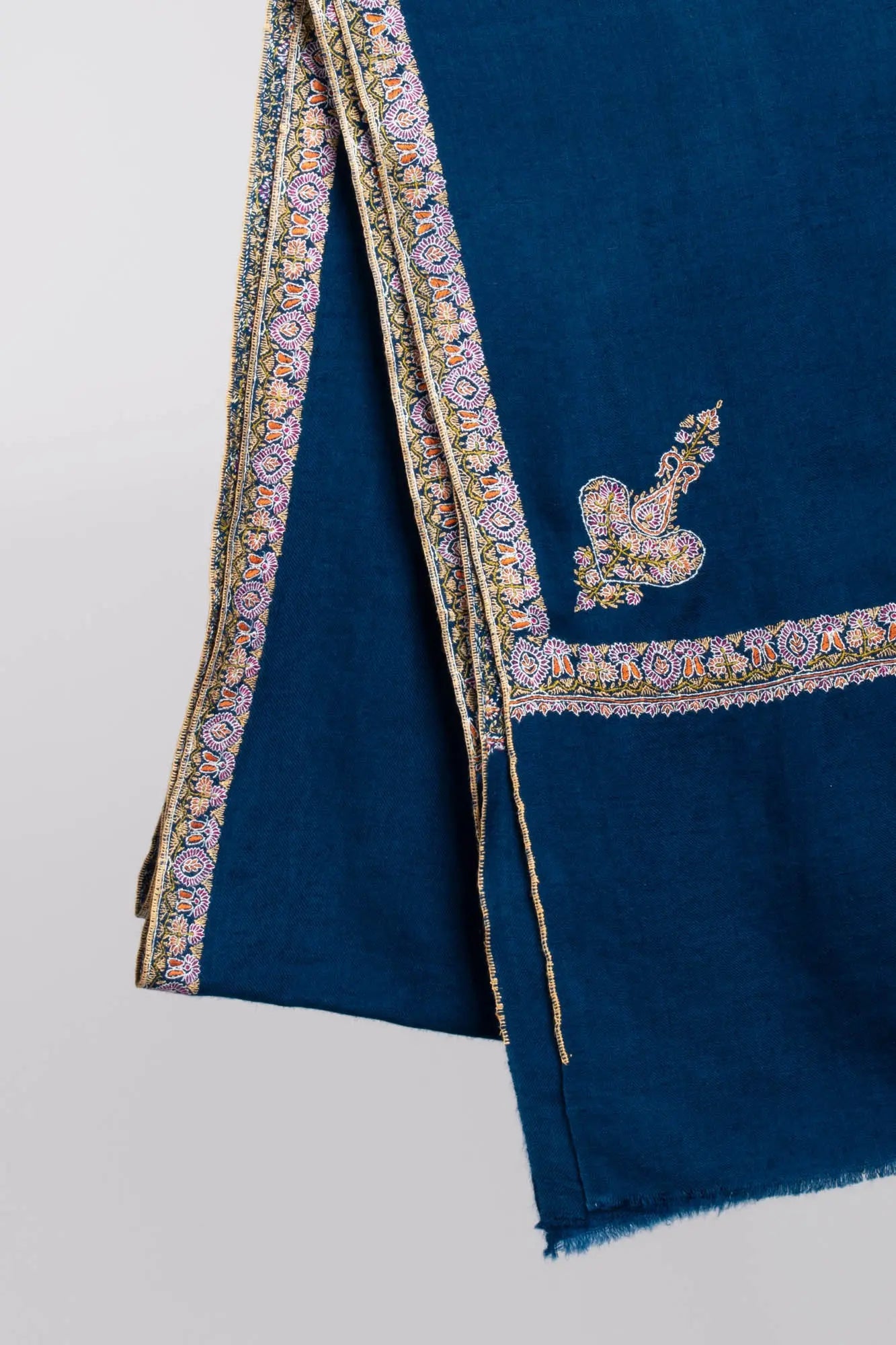 Blue Hashia Indian Embroidered Pashmina Shawl - HILO Shahkaar