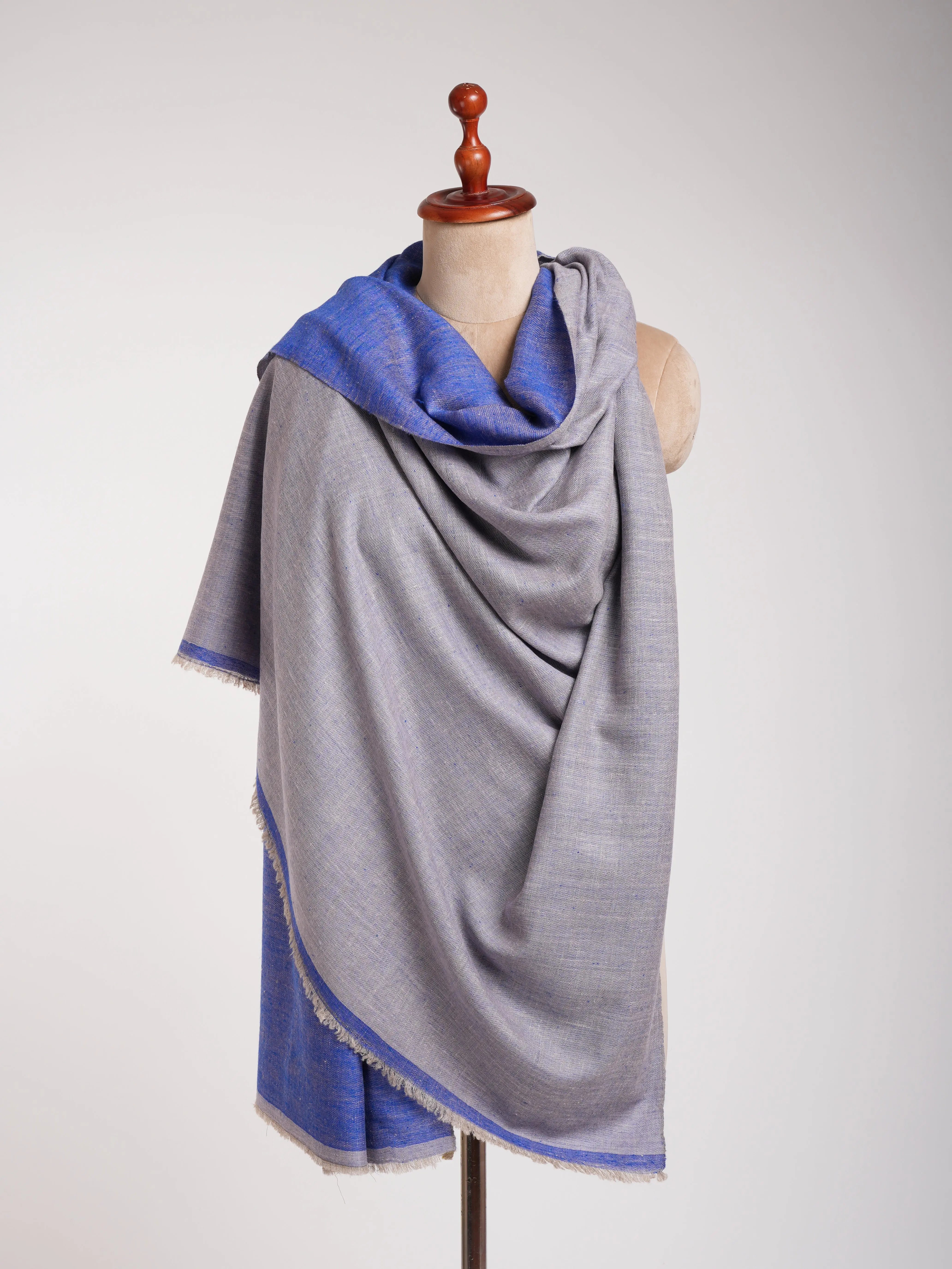 Blue Ivory Dorukha Kashmiri Pashmina Shawl Shahkaar