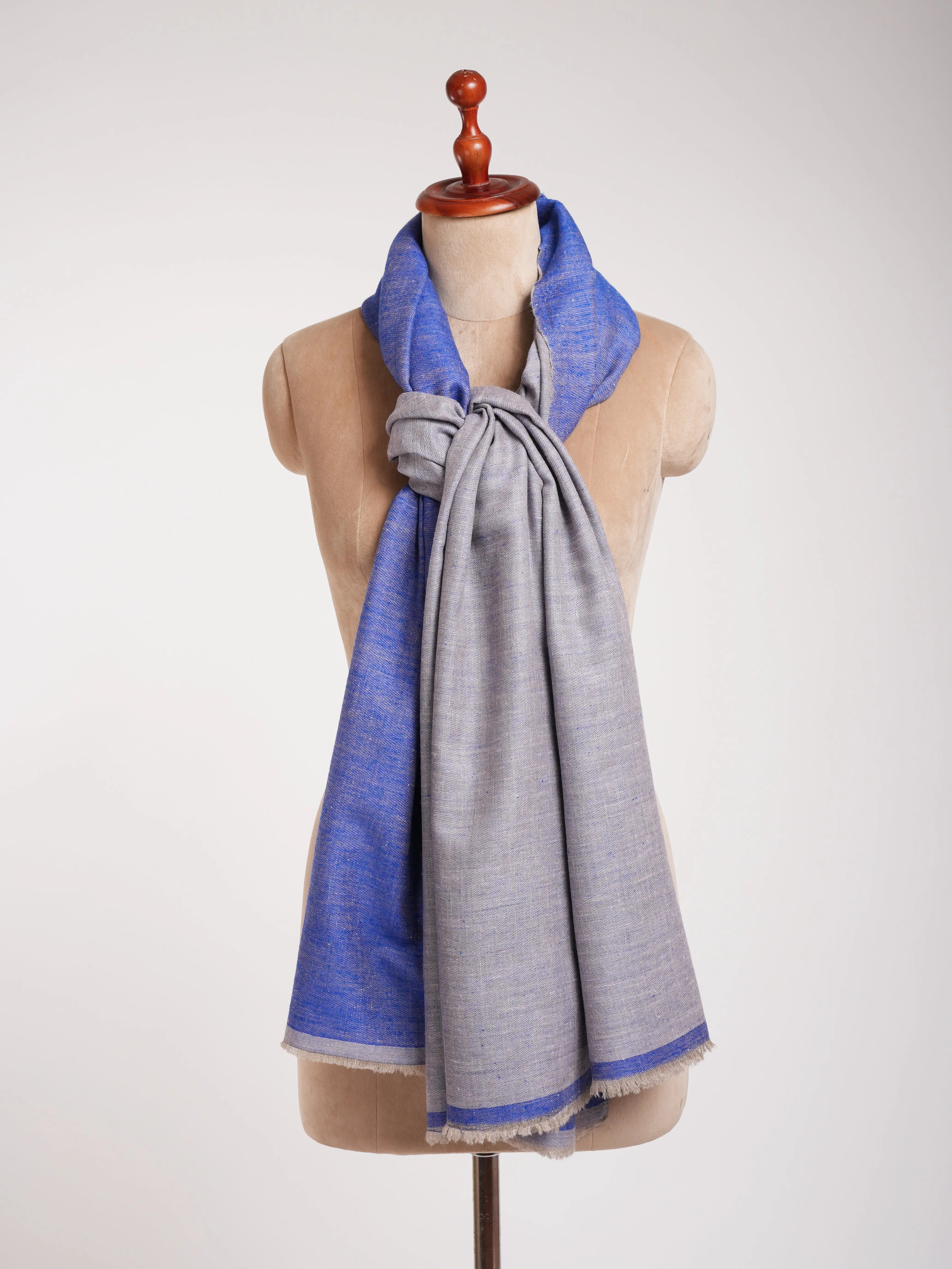 Blue Ivory Dorukha Kashmiri Pashmina Shawl Shahkaar
