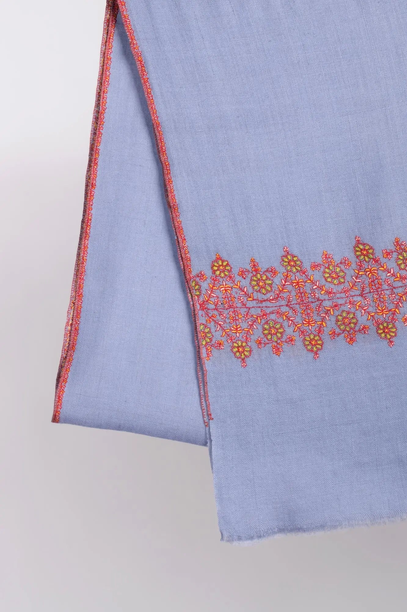 Blue Lightweight Cashmere Embroidered Scarf- LAUNCESTON Shahkaar