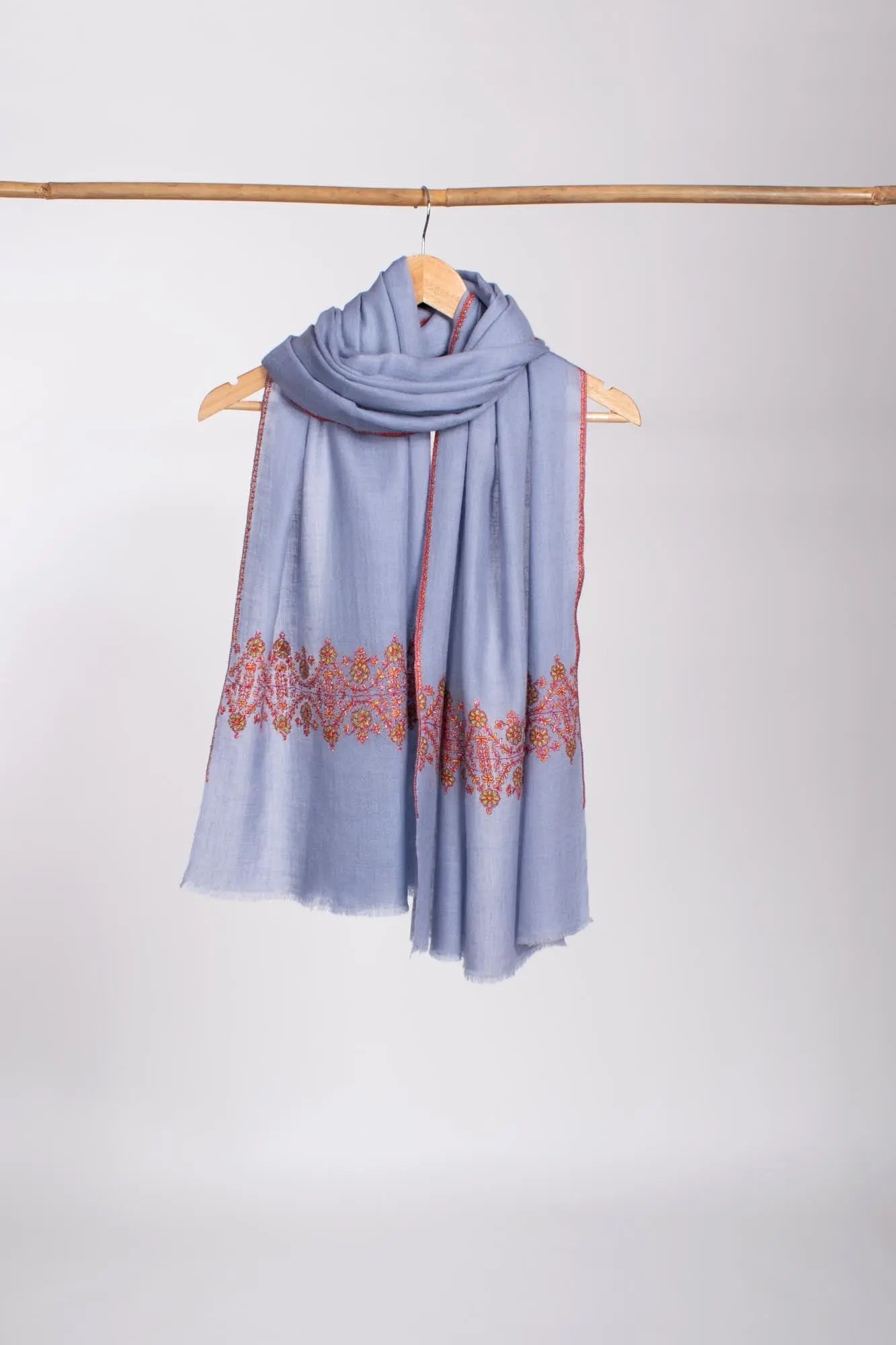 Blue Lightweight Cashmere Embroidered Scarf- LAUNCESTON Shahkaar