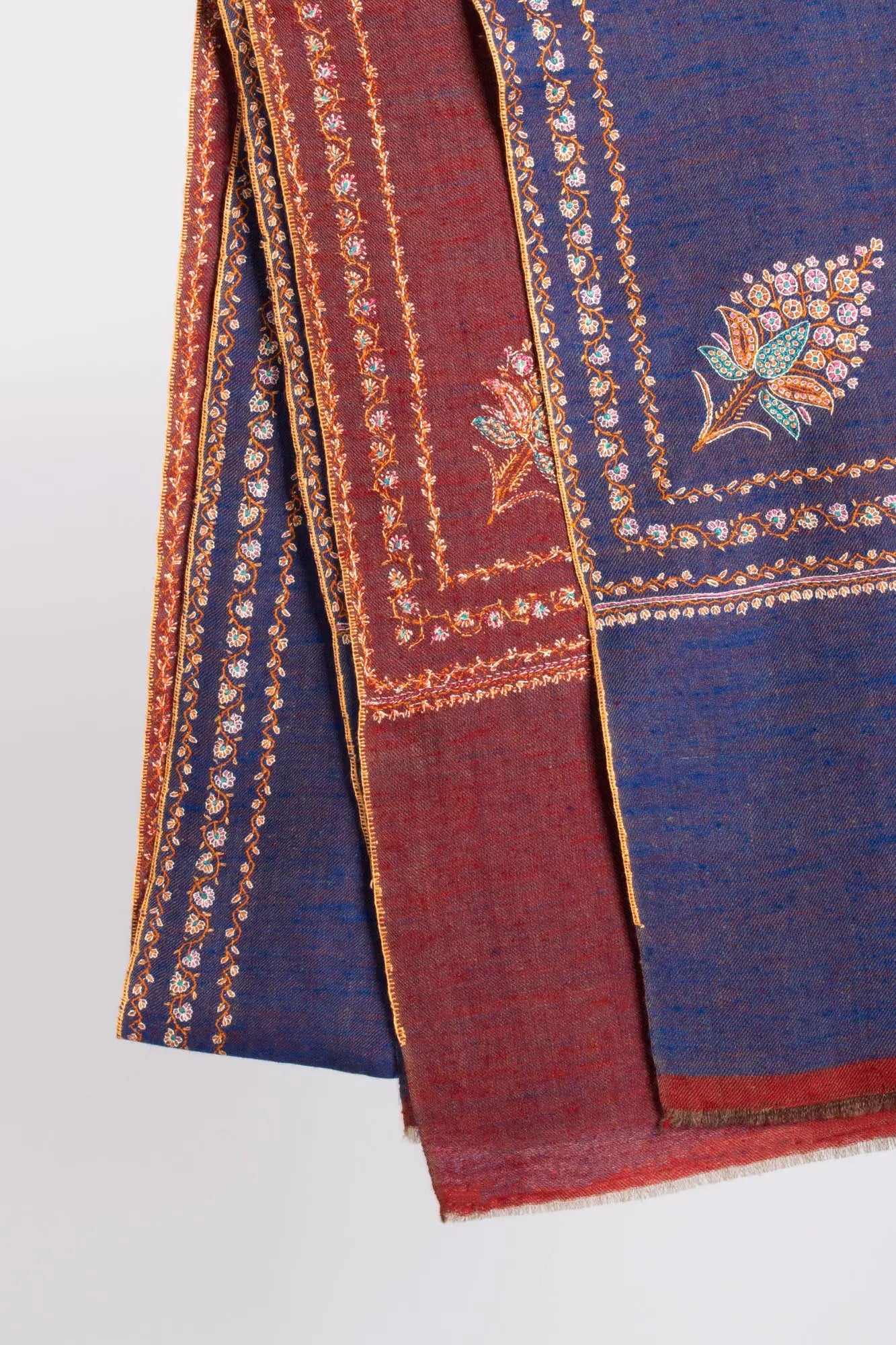 Blue Maroon Dorukha Hashia Pashmina Wrap - JASPER Shahkaar