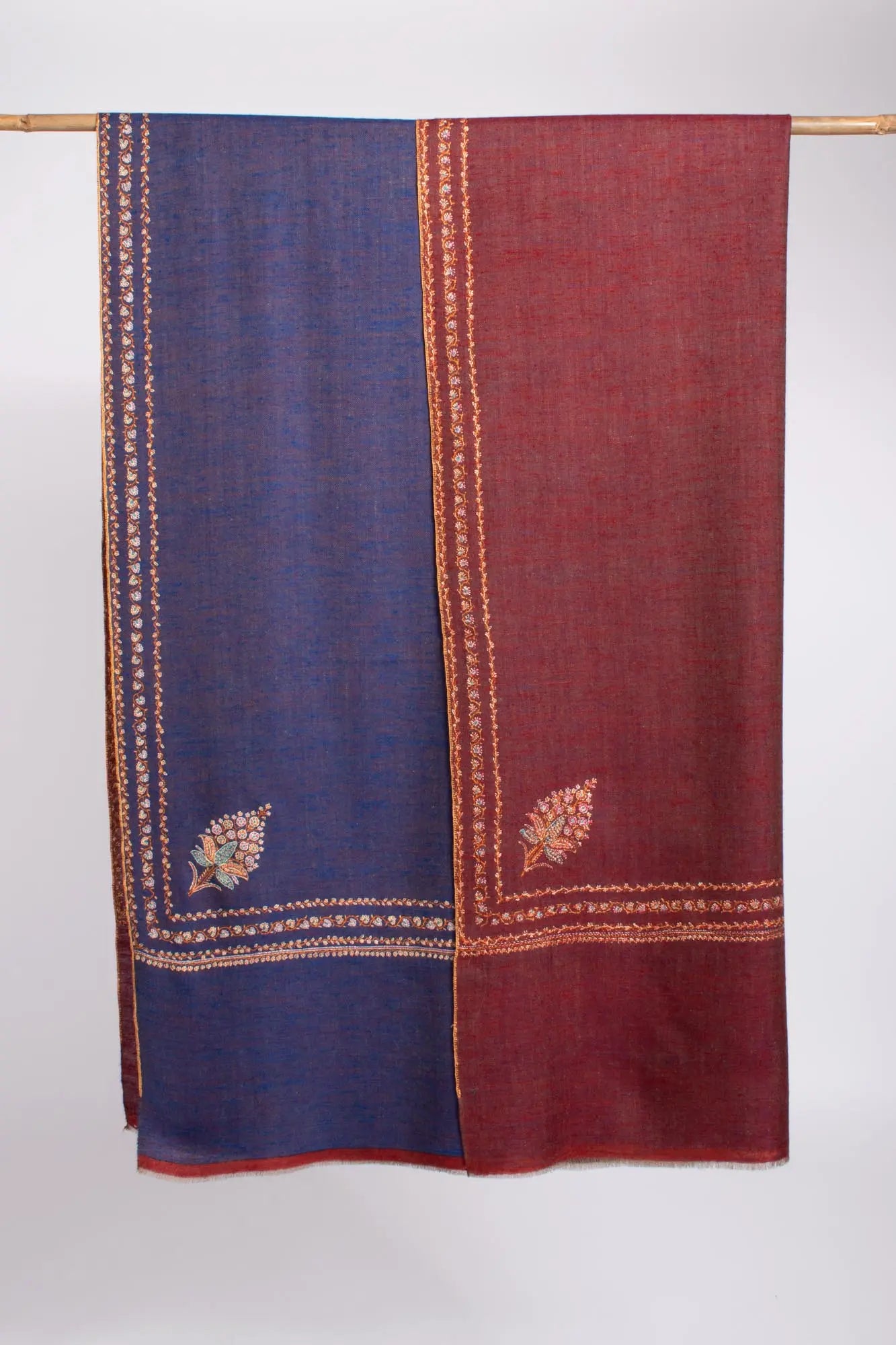 Blue Maroon Dorukha Hashia Pashmina Wrap - JASPER Shahkaar