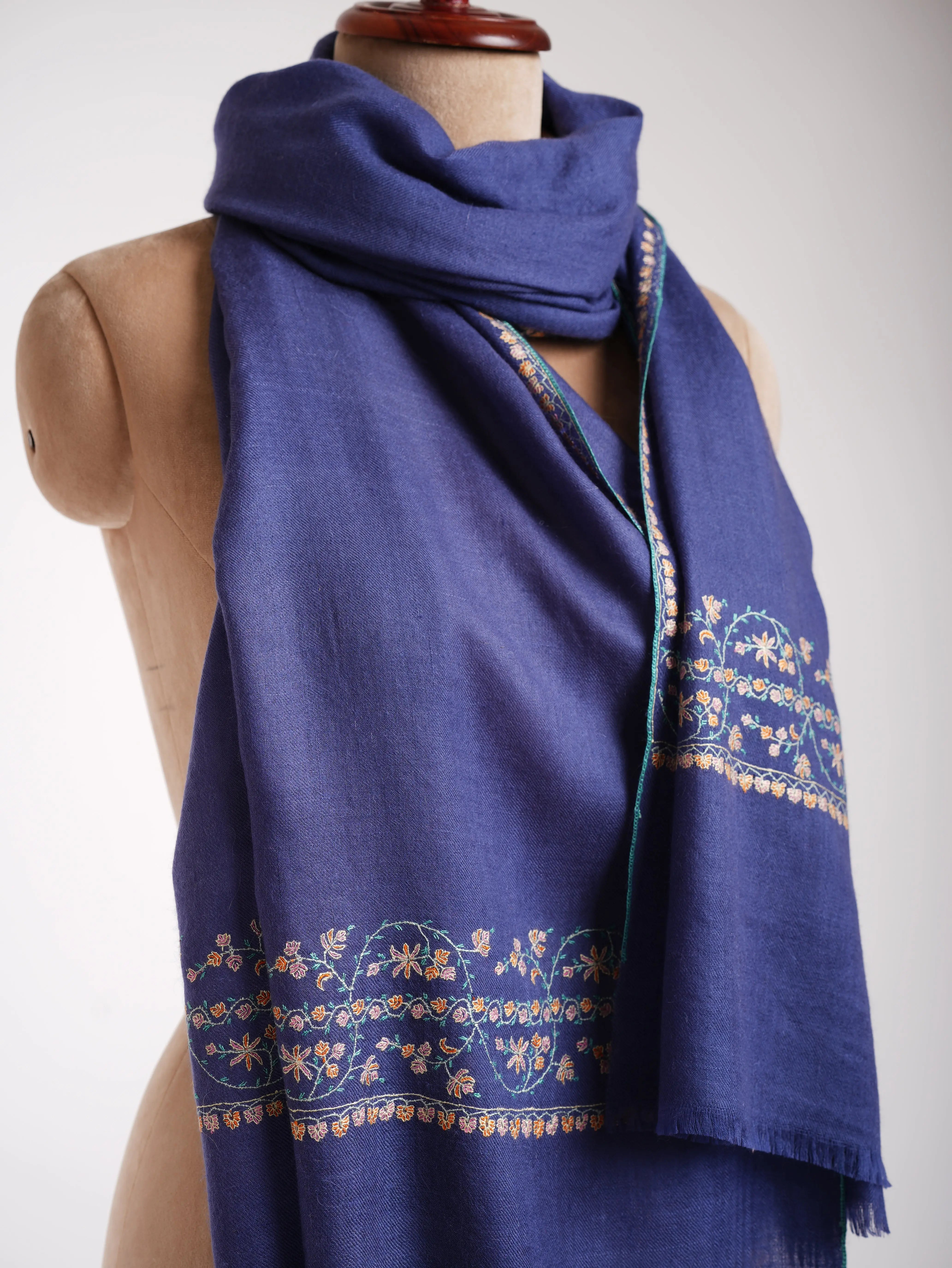 Blue Palla Sozni Embroidered Authentic Cashmere Stole Shahkaar