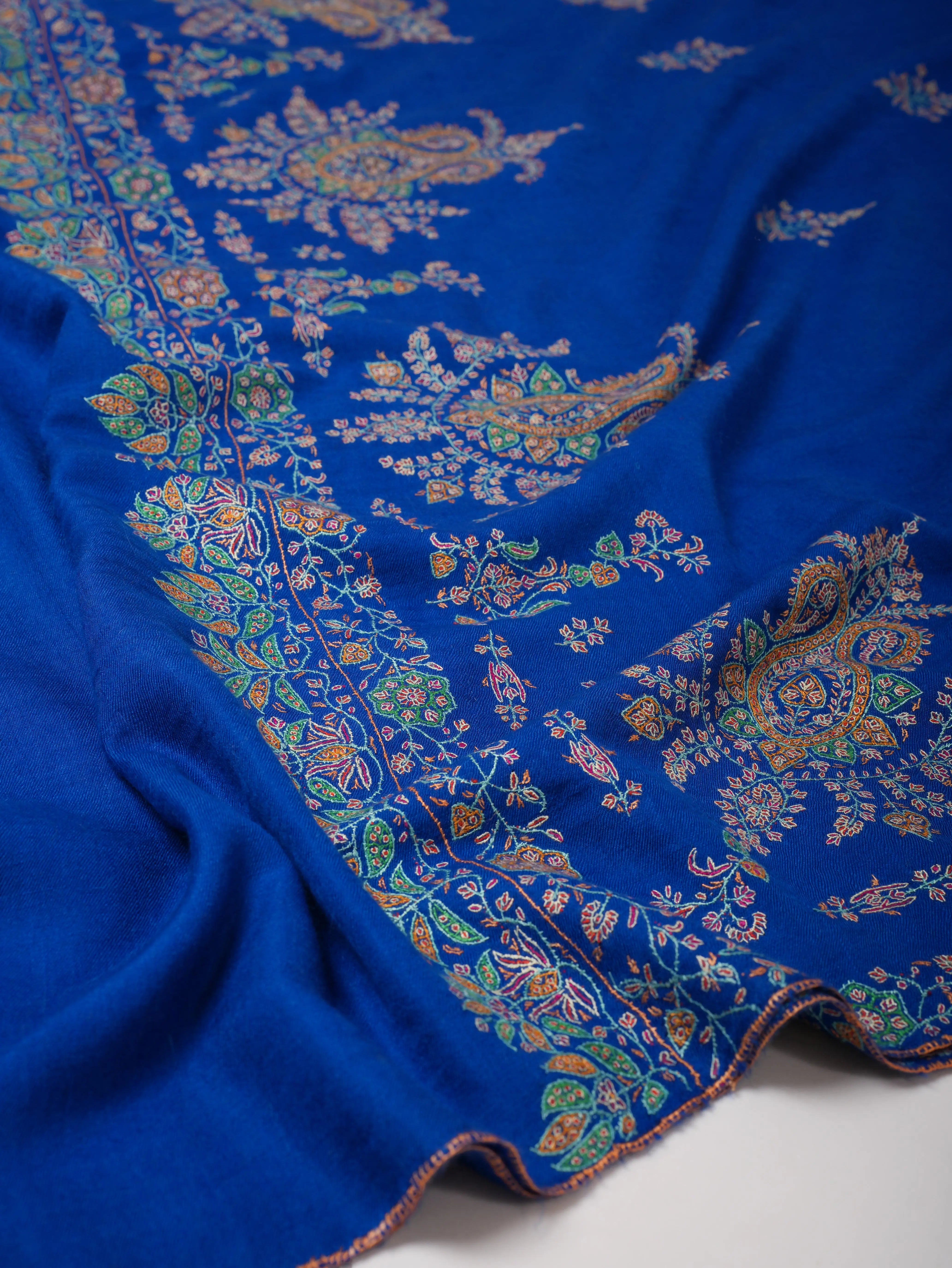 Blue Sozni Embroidered Pashmina Shawl with Buteh Handwork – Timeless Kashmiri Craftsmanship Shahkaar