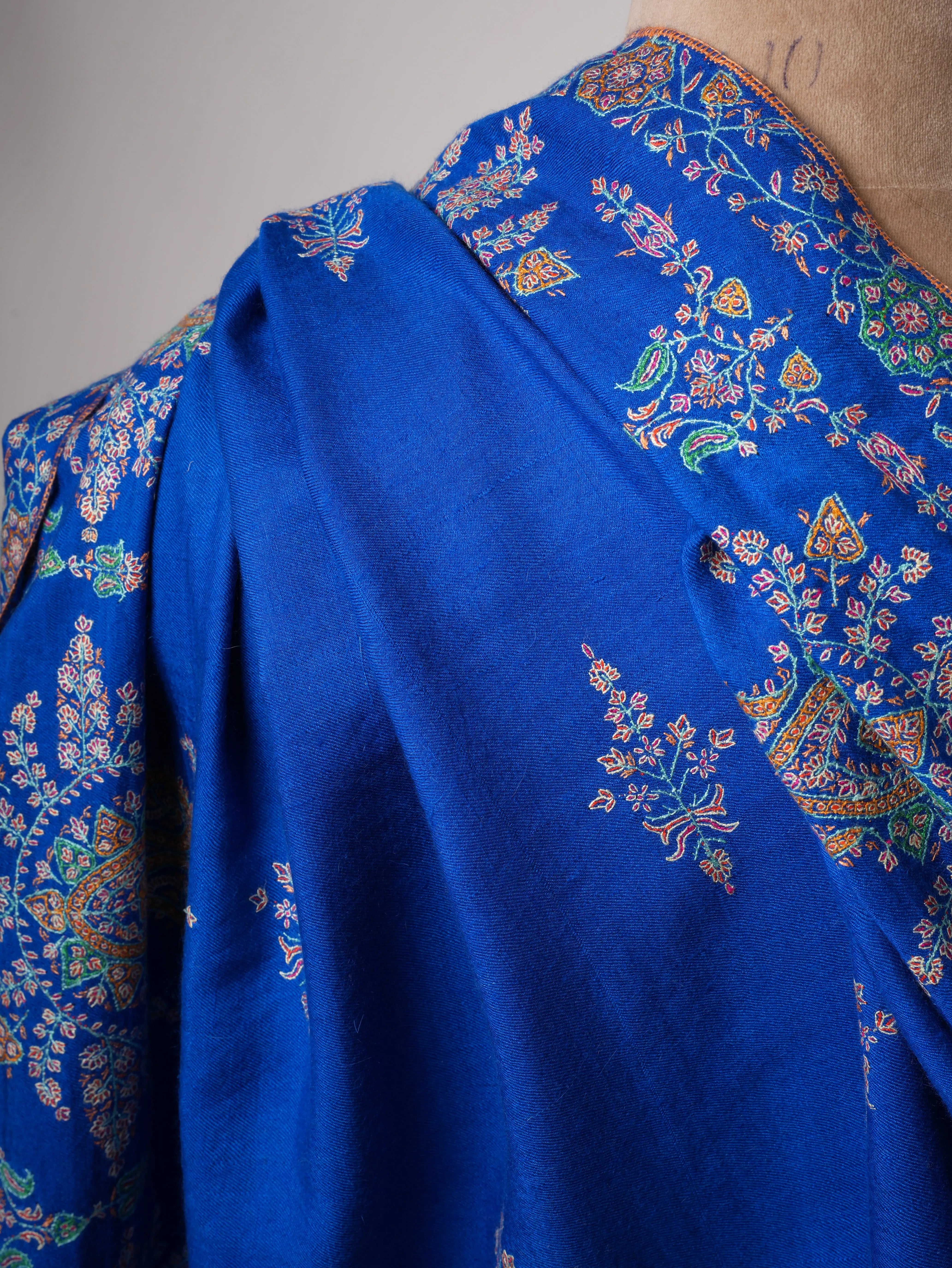 Blue Sozni Embroidered Pashmina Shawl with Buteh Handwork – Timeless Kashmiri Craftsmanship Shahkaar