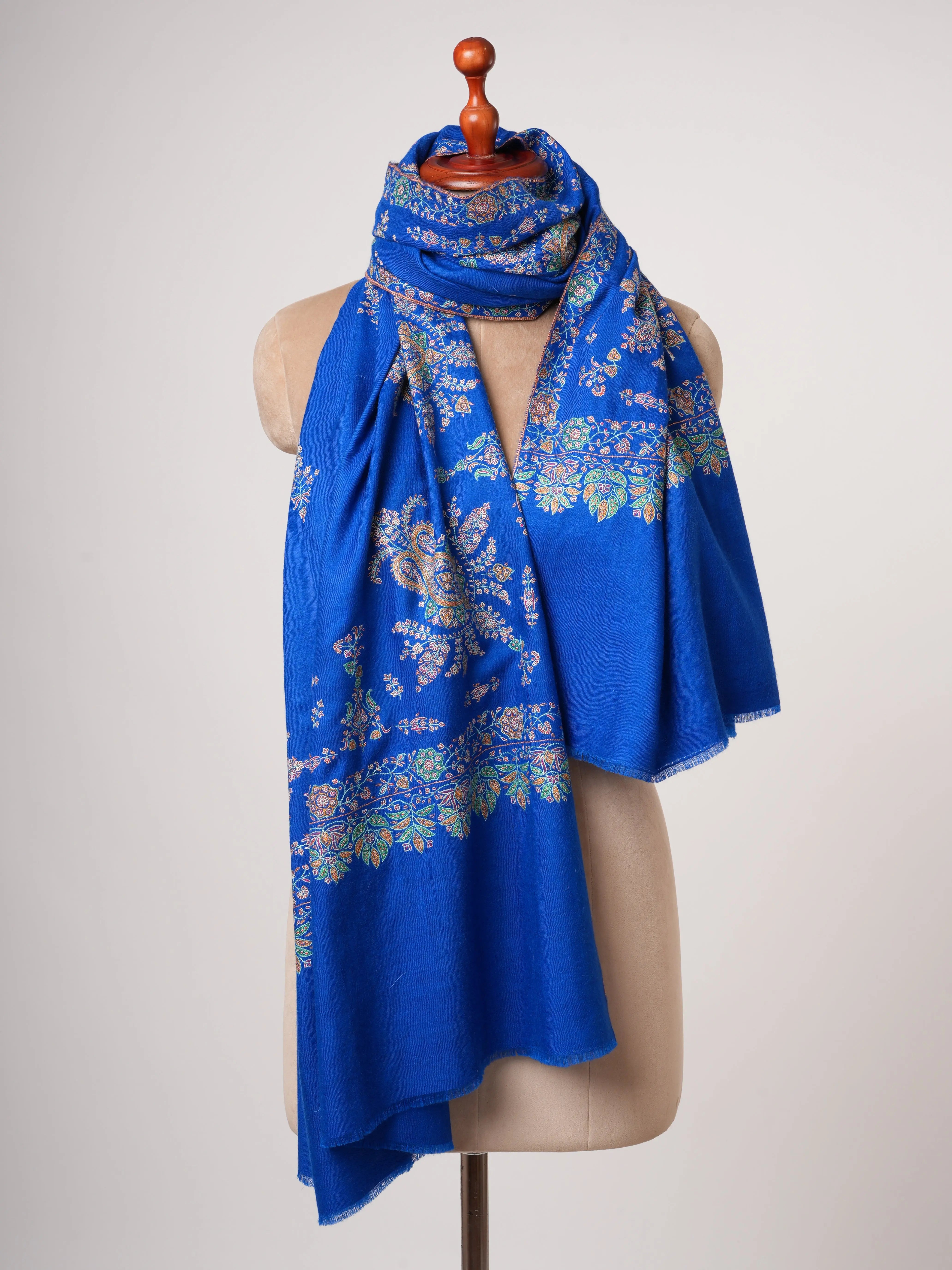 Blue Sozni Embroidered Pashmina Shawl with Buteh Handwork – Timeless Kashmiri Craftsmanship Shahkaar
